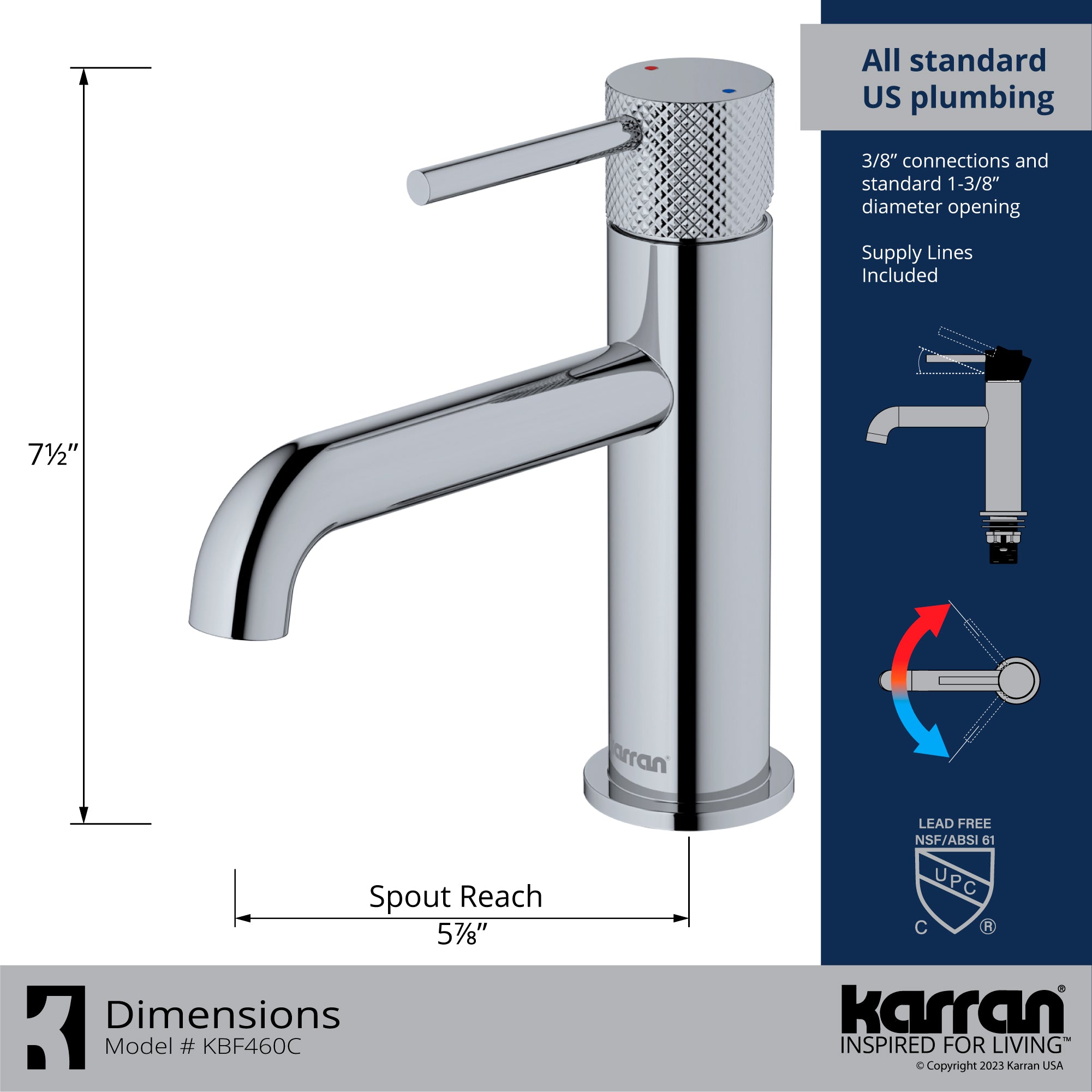 Karran Tryst 1.2 GPM Single Lever Handle Lead-free Brass ADA Bathroom Faucet, Basin, Chrome, KBF460C