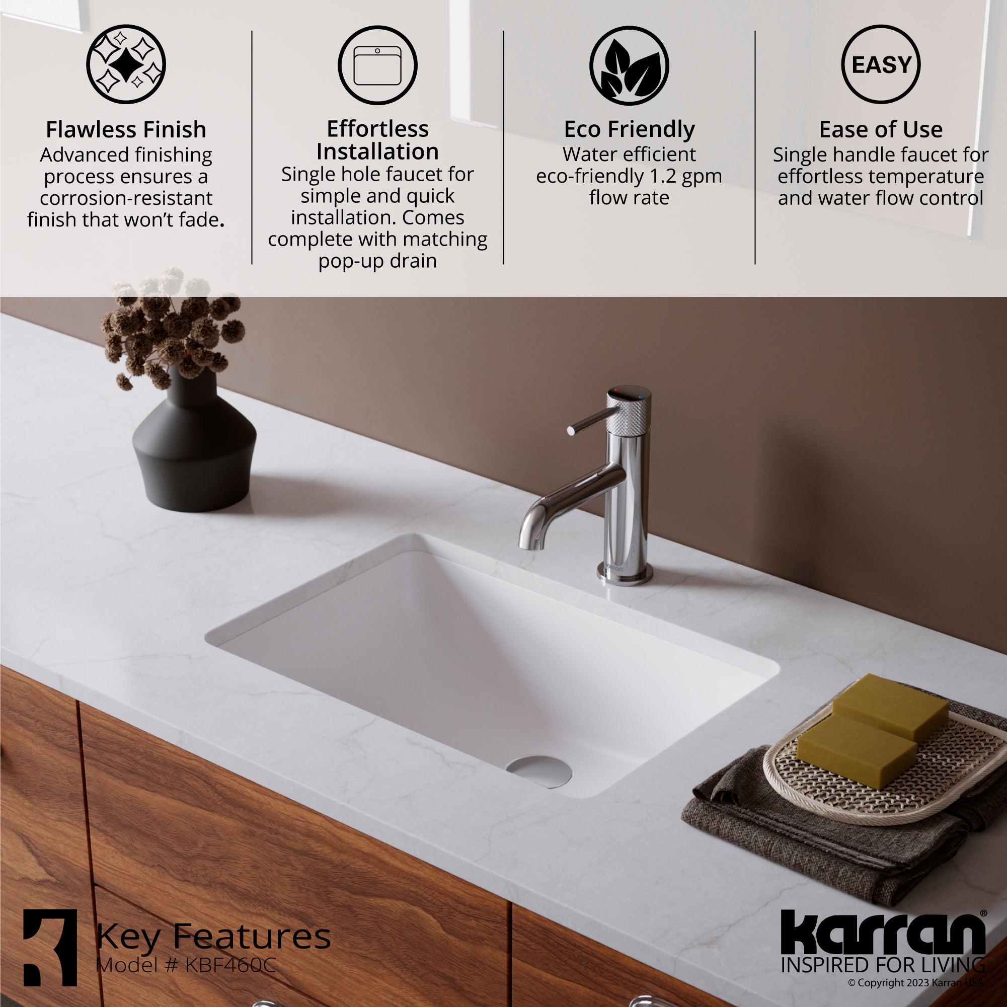 Karran Tryst 1.2 GPM Single Lever Handle Lead-free Brass ADA Bathroom Faucet, Basin, Chrome, KBF460C