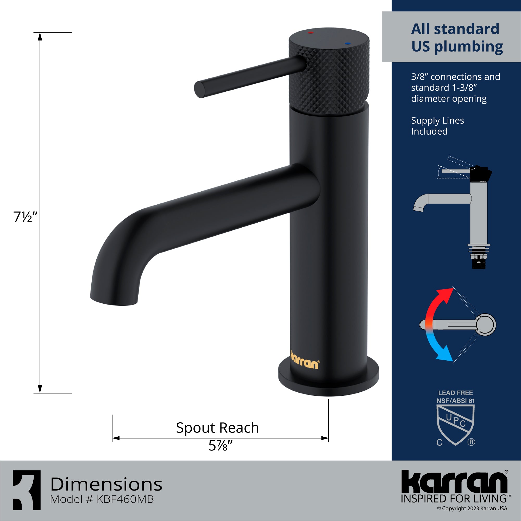 Karran Tryst 1.2 GPM Single Lever Handle Lead-free Brass ADA Bathroom Faucet, Basin, Matte Black, KBF460MB