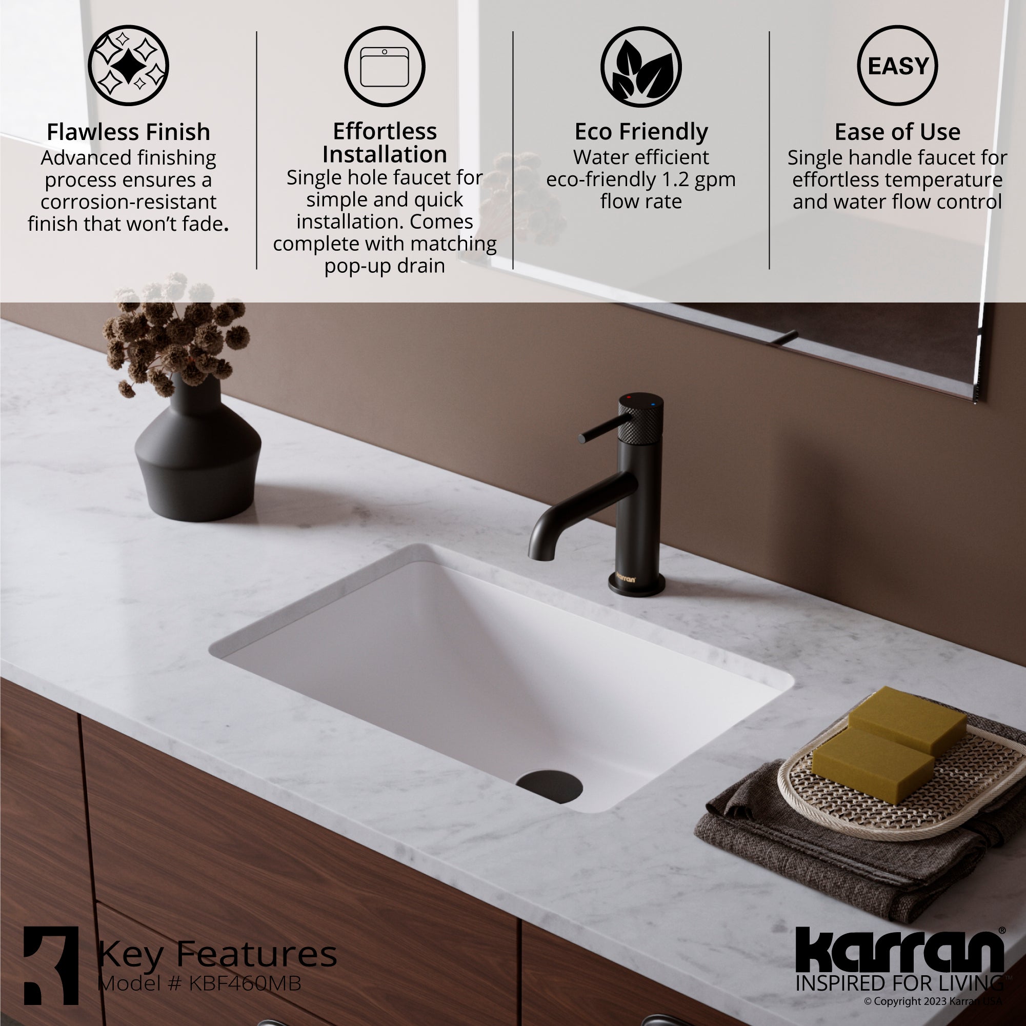 Karran Tryst 1.2 GPM Single Lever Handle Lead-free Brass ADA Bathroom Faucet, Basin, Matte Black, KBF460MB