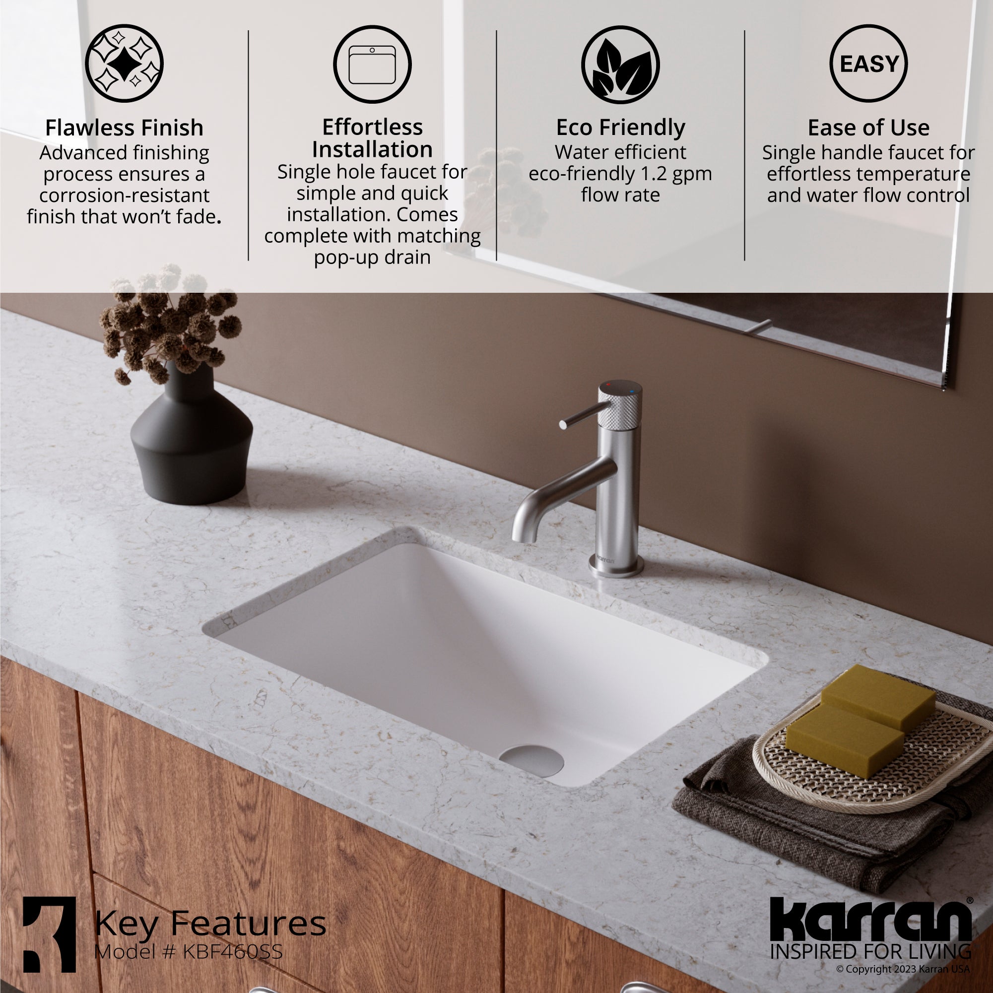 Karran Tryst 1.2 GPM Single Lever Handle Lead-free Brass ADA Bathroom Faucet, Basin, Stainless Steel, KBF460SS