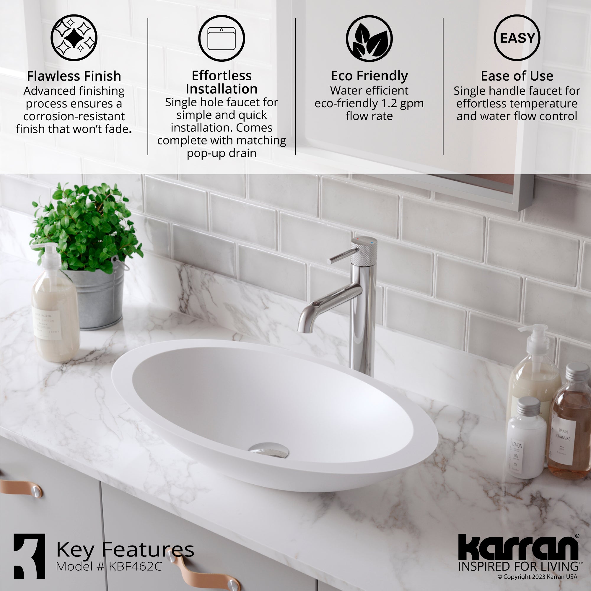 Karran Tryst 1.2 GPM Single Lever Handle Lead-free Brass ADA Bathroom Faucet, Vessel, Chrome, KBF462C