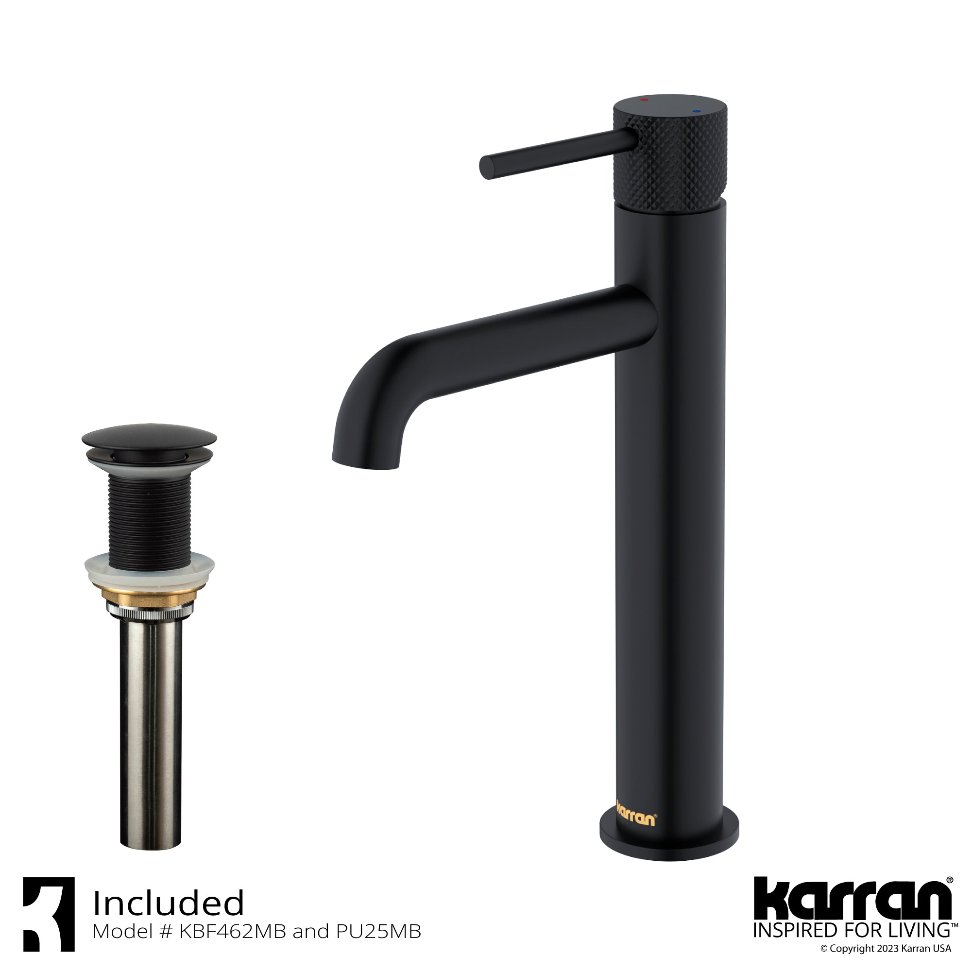 Karran Tryst 1.2 GPM Single Lever Handle Lead-free Brass ADA Bathroom Faucet, Vessel, Matte Black, KBF462MB