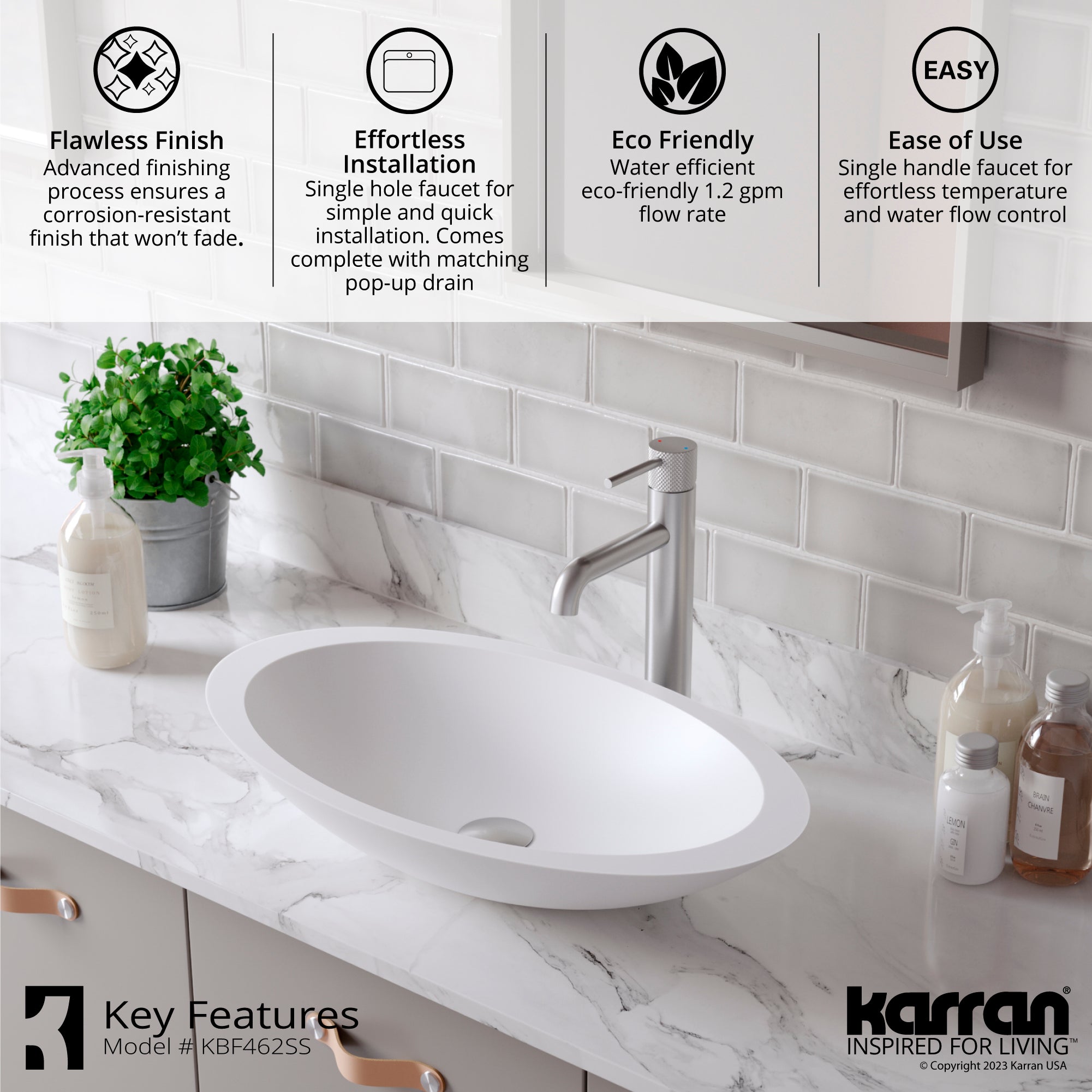 Karran Tryst 1.2 GPM Single Lever Handle Lead-free Brass ADA Bathroom Faucet, Vessel, Stainless Steel, KBF462SS
