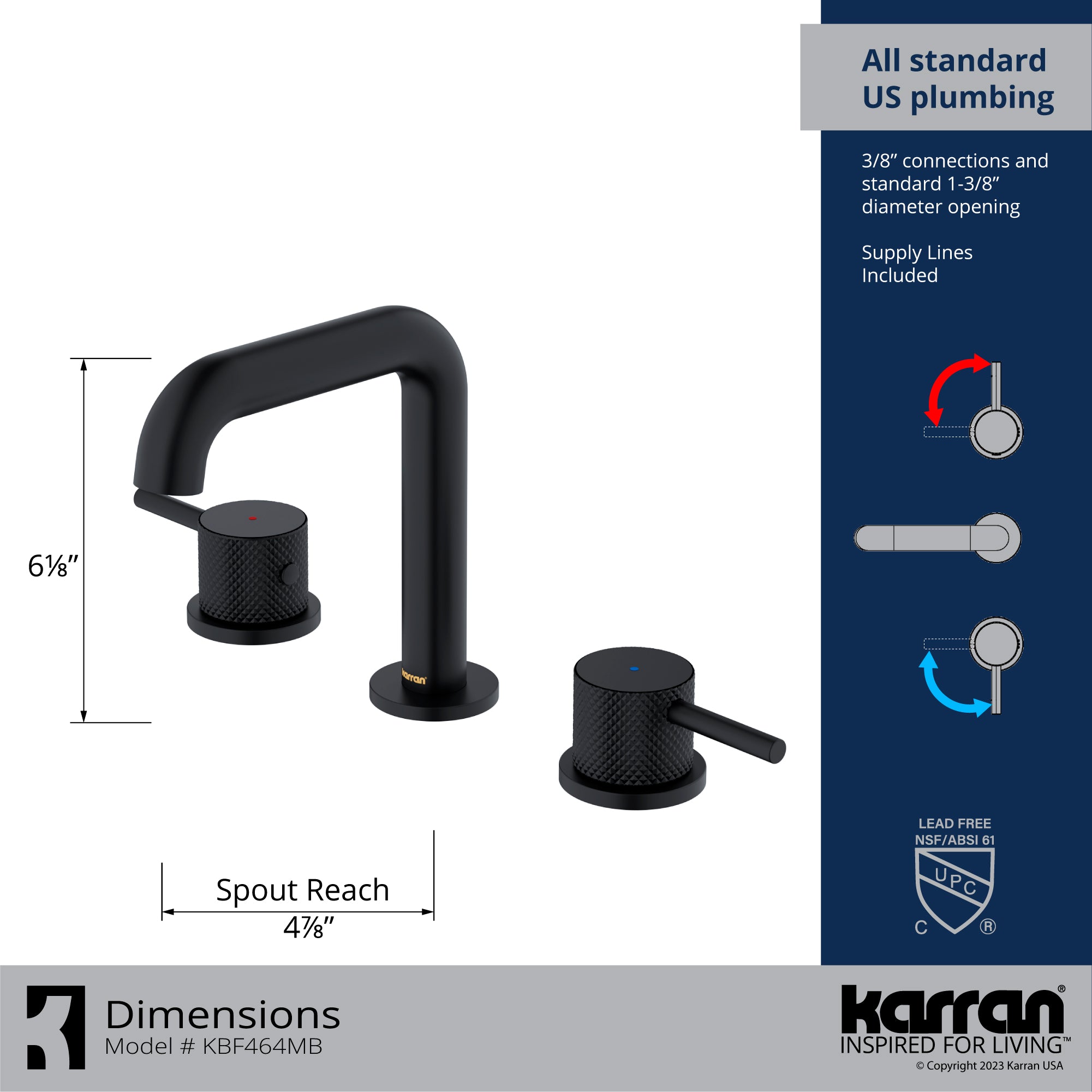 Karran Tryst 1.2 GPM Double Lever Handle Lead-free Brass ADA Bathroom Faucet, Widespread, Matte Black, KBF464MB