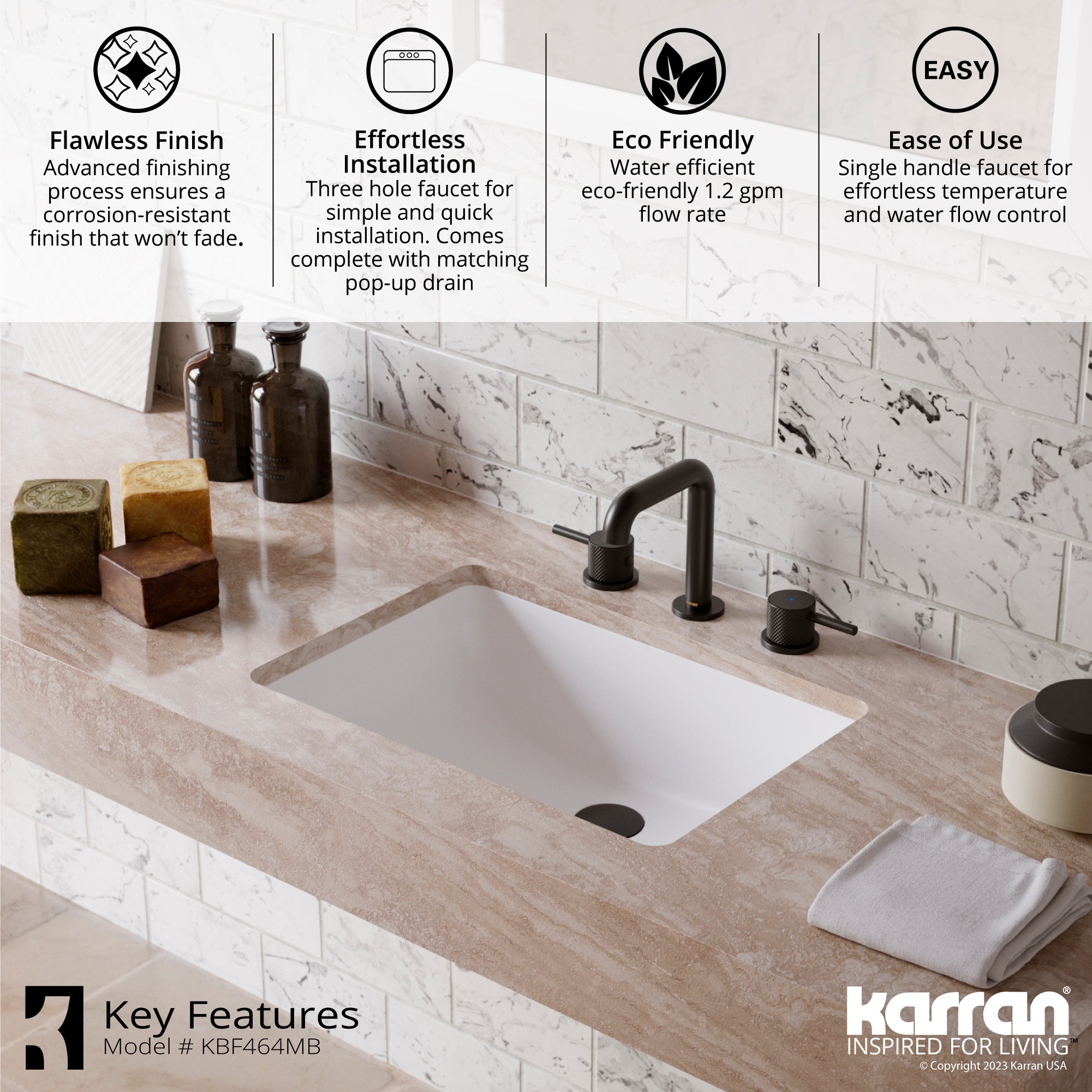 Karran Tryst 1.2 GPM Double Lever Handle Lead-free Brass ADA Bathroom Faucet, Widespread, Matte Black, KBF464MB