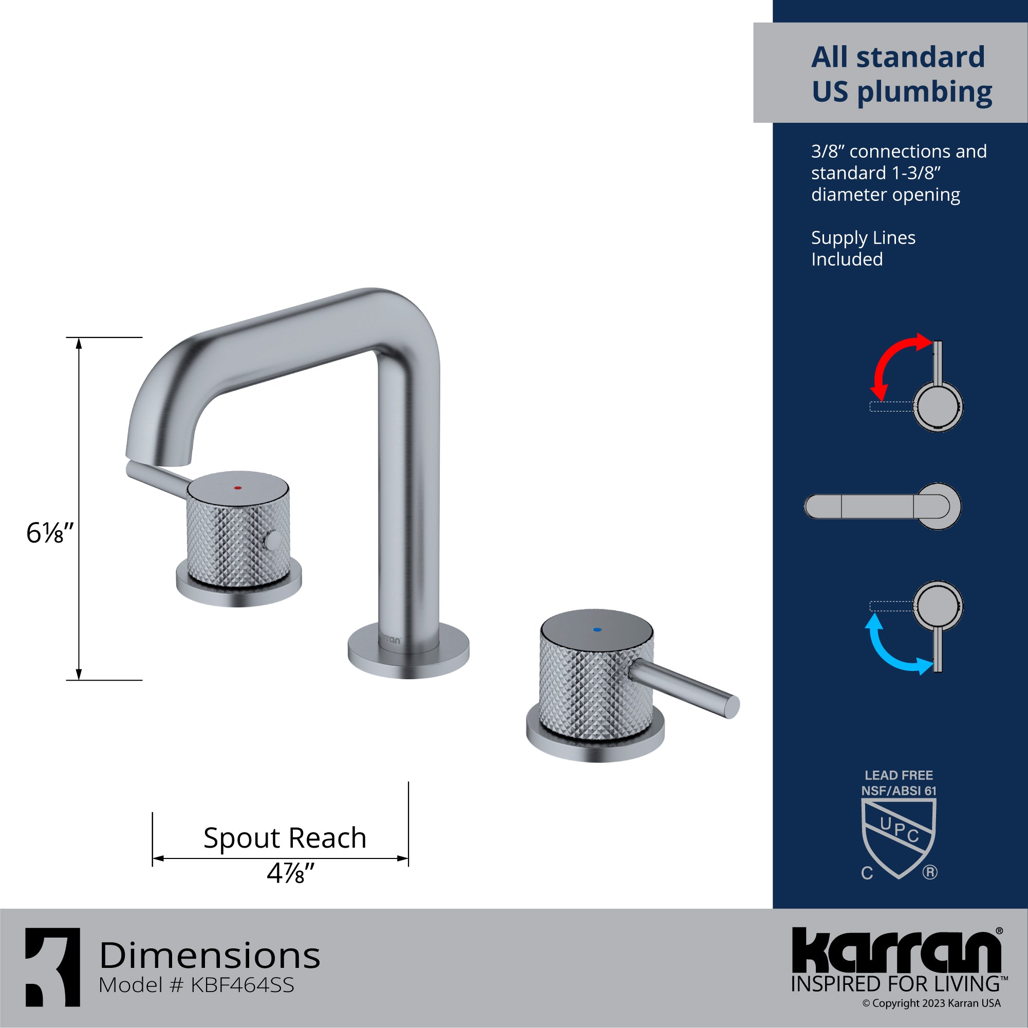 Karran Tryst 1.2 GPM Double Lever Handle Lead-free Brass ADA Bathroom Faucet, Widespread, Stainless Steel, KBF464SS