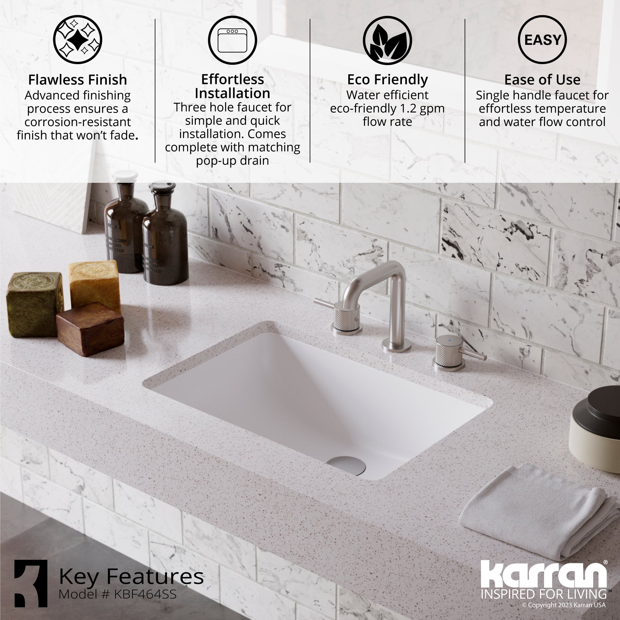 Karran Tryst 1.2 GPM Double Lever Handle Lead-free Brass ADA Bathroom Faucet, Widespread, Stainless Steel, KBF464SS