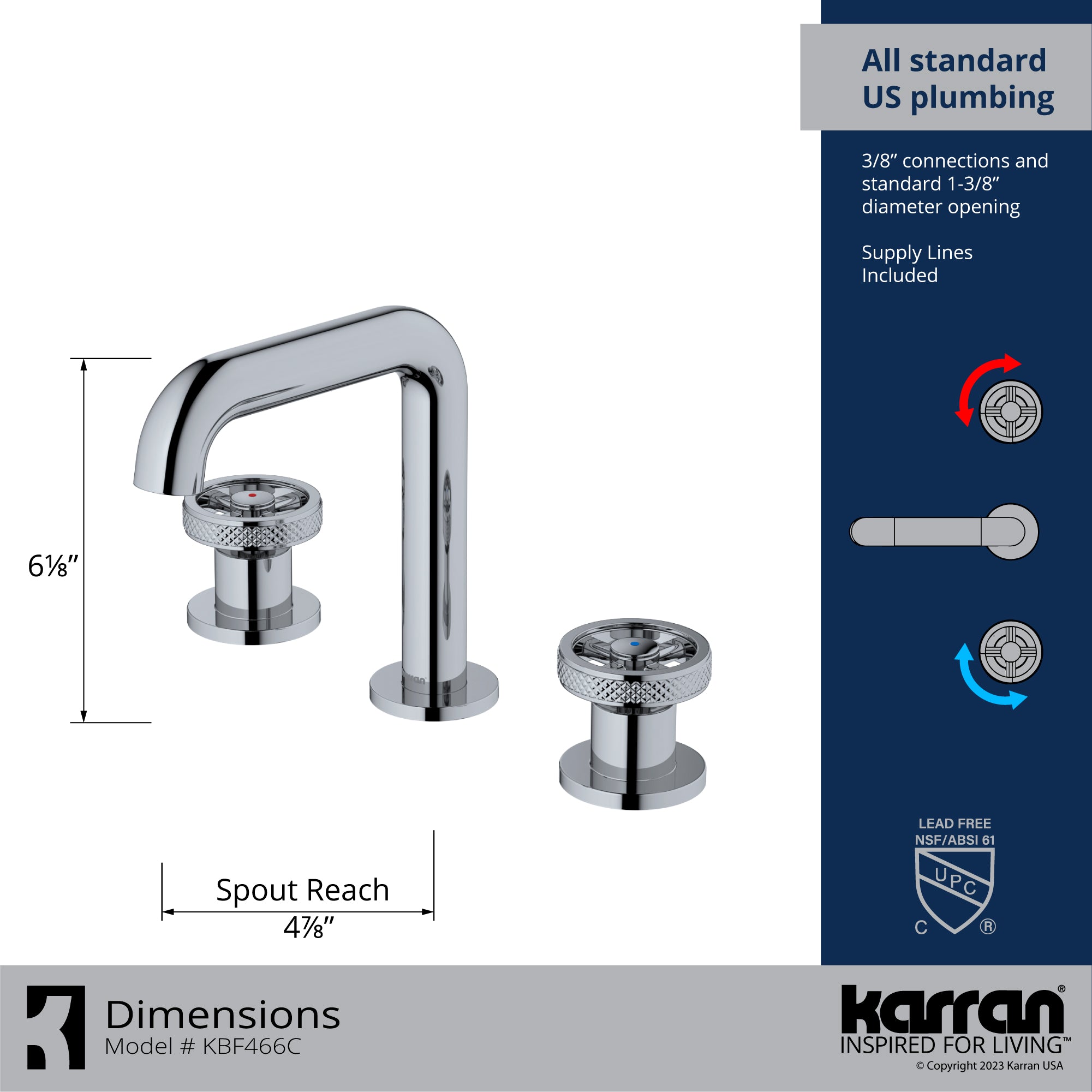 Karran Tryst 1.2 GPM Double Lever Handle Lead-free Brass Bathroom Faucet, Widespread, Chrome, KBF466C