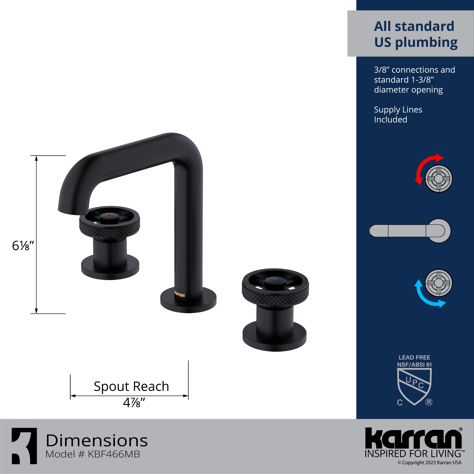 Karran Tryst 1.2 GPM Double Lever Handle Lead-free Brass Bathroom Faucet, Widespread, Matte Black, KBF466MB