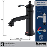 Karran Vineyard 1.2 GPM Single Lever Handle Lead-free Brass ADA Bathroom Faucet, Basin, Oil Rubbed Bronze, KBF470ORB