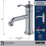Karran Vineyard 1.2 GPM Single Lever Handle Lead-free Brass ADA Bathroom Faucet, Basin, Stainless Steel, KBF470SS