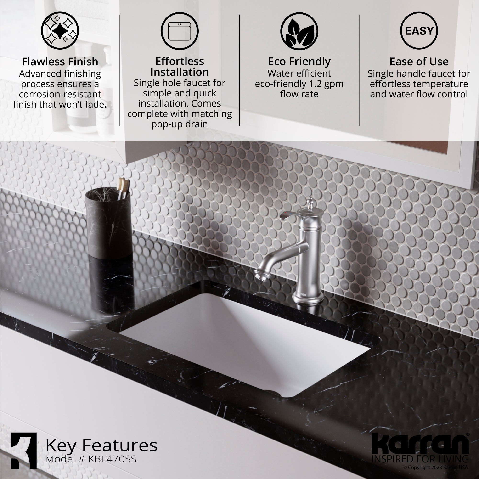Karran Vineyard 1.2 GPM Single Lever Handle Lead-free Brass ADA Bathroom Faucet, Basin, Stainless Steel, KBF470SS