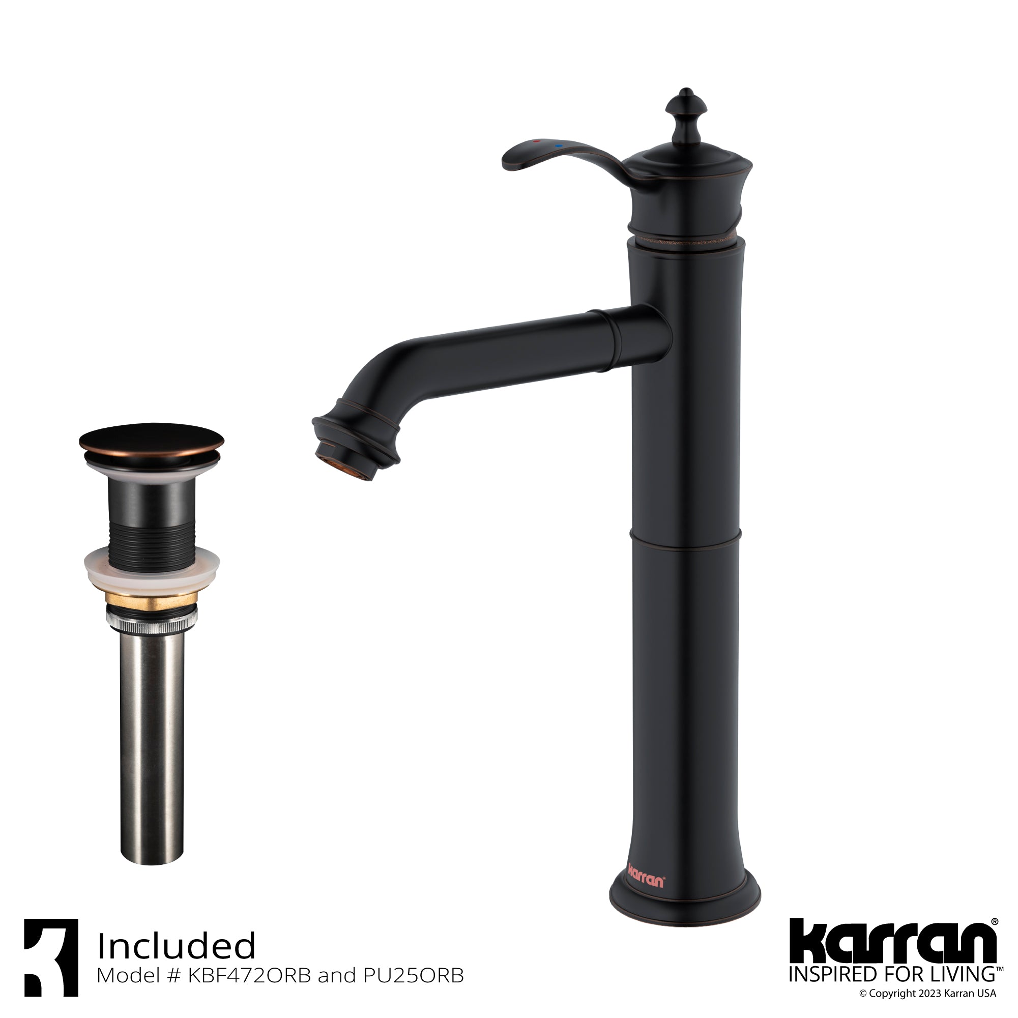 Karran Vineyard 1.2 GPM Single Lever Handle Lead-free Brass ADA Bathroom Faucet, Vessel, Oil Rubbed Bronze, KBF472ORB