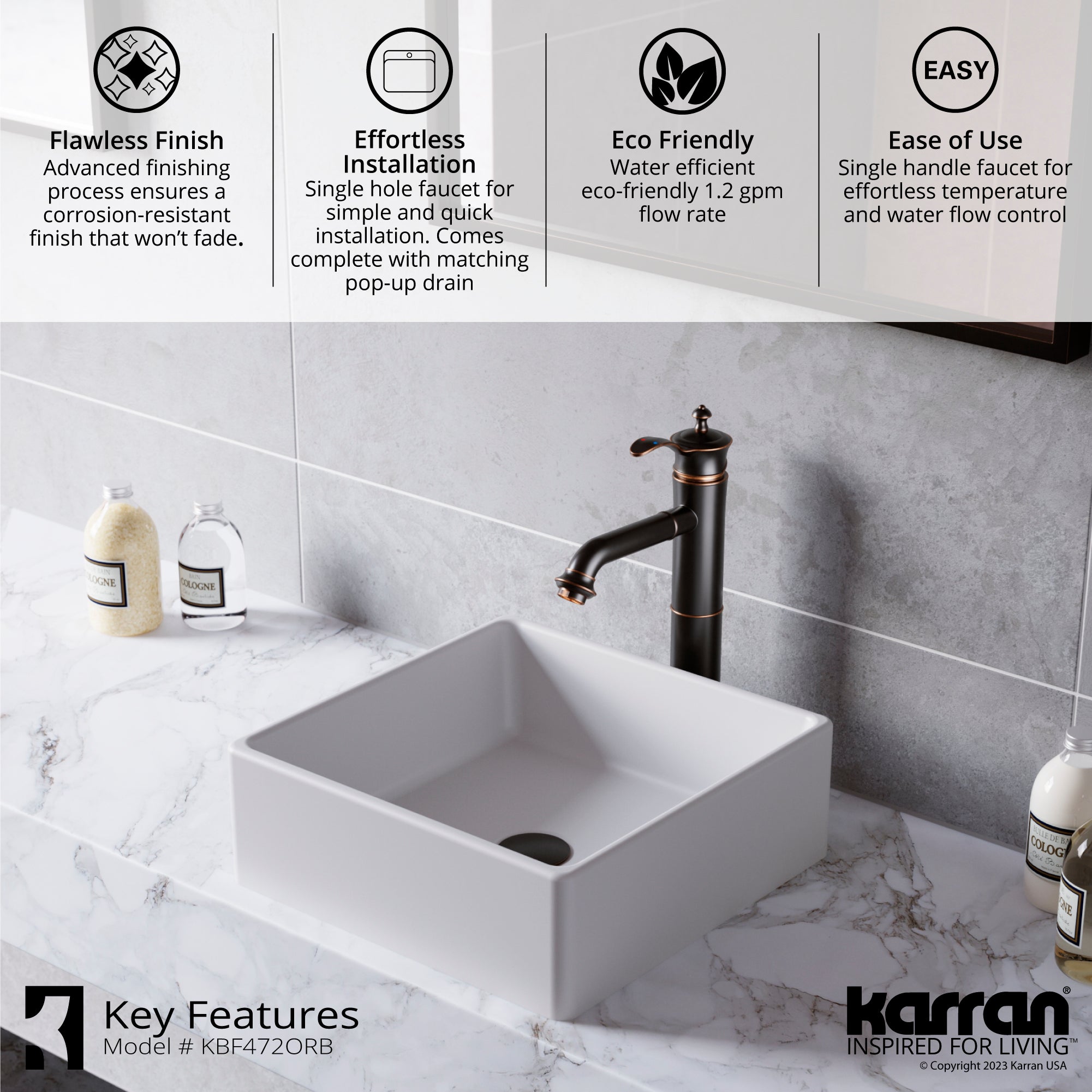 Karran Vineyard 1.2 GPM Single Lever Handle Lead-free Brass ADA Bathroom Faucet, Vessel, Oil Rubbed Bronze, KBF472ORB