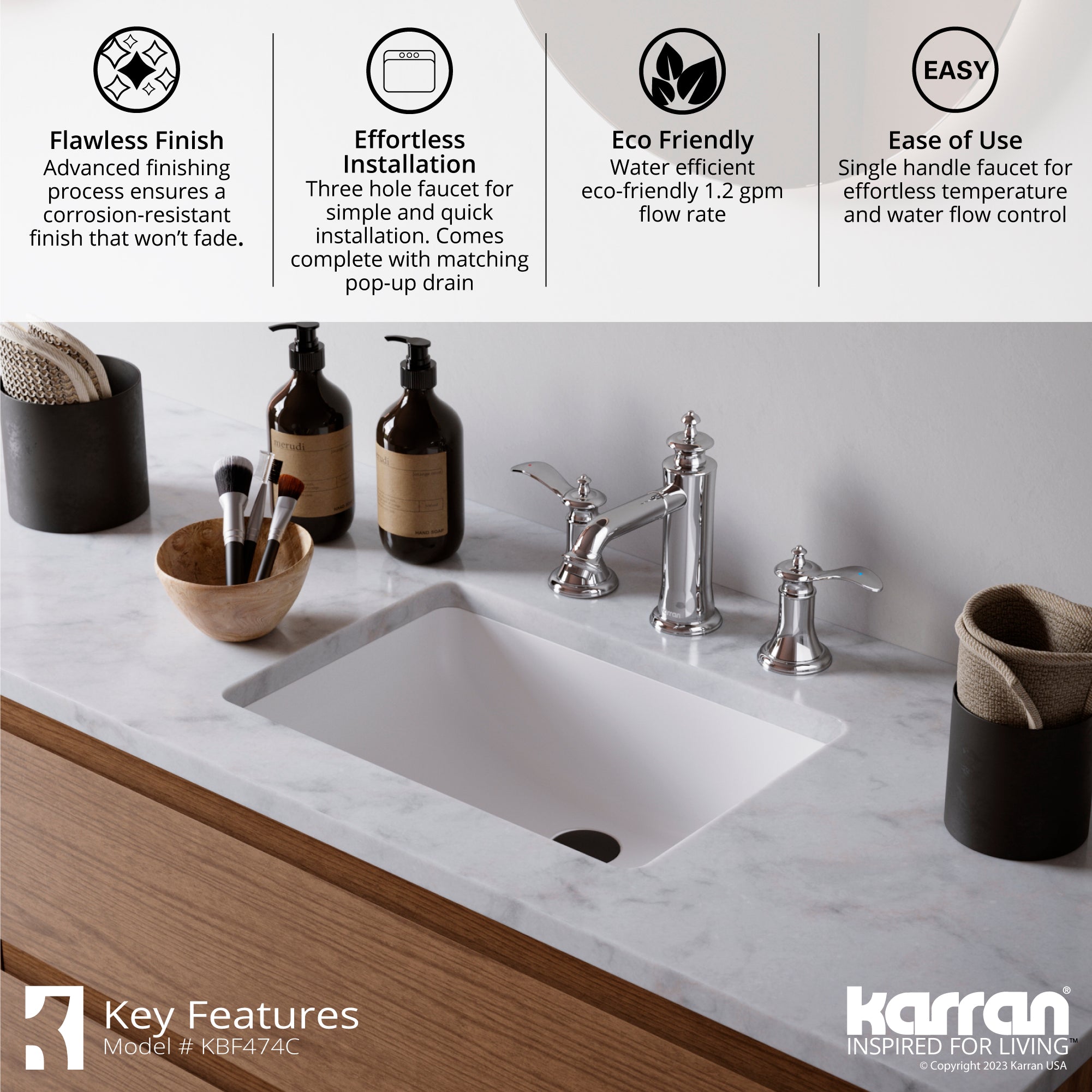 Karran Vineyard 1.2 GPM Double Lever Handle Lead-free Brass ADA Bathroom Faucet, Widespread, Chrome, KBF474C