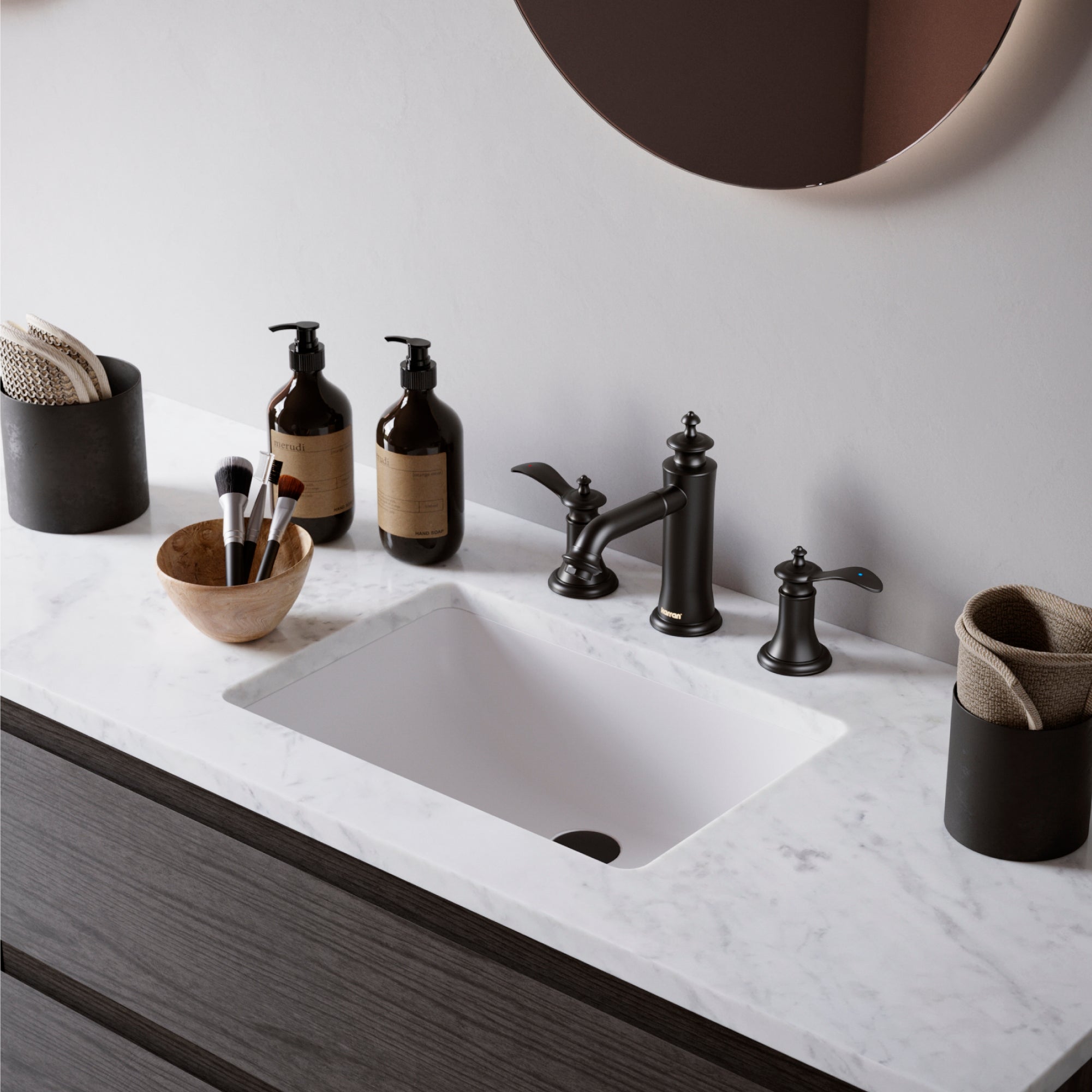 Karran Vineyard 1.2 GPM Double Lever Handle Lead-free Brass ADA Bathroom Faucet, Widespread, Matte Black, KBF474MB