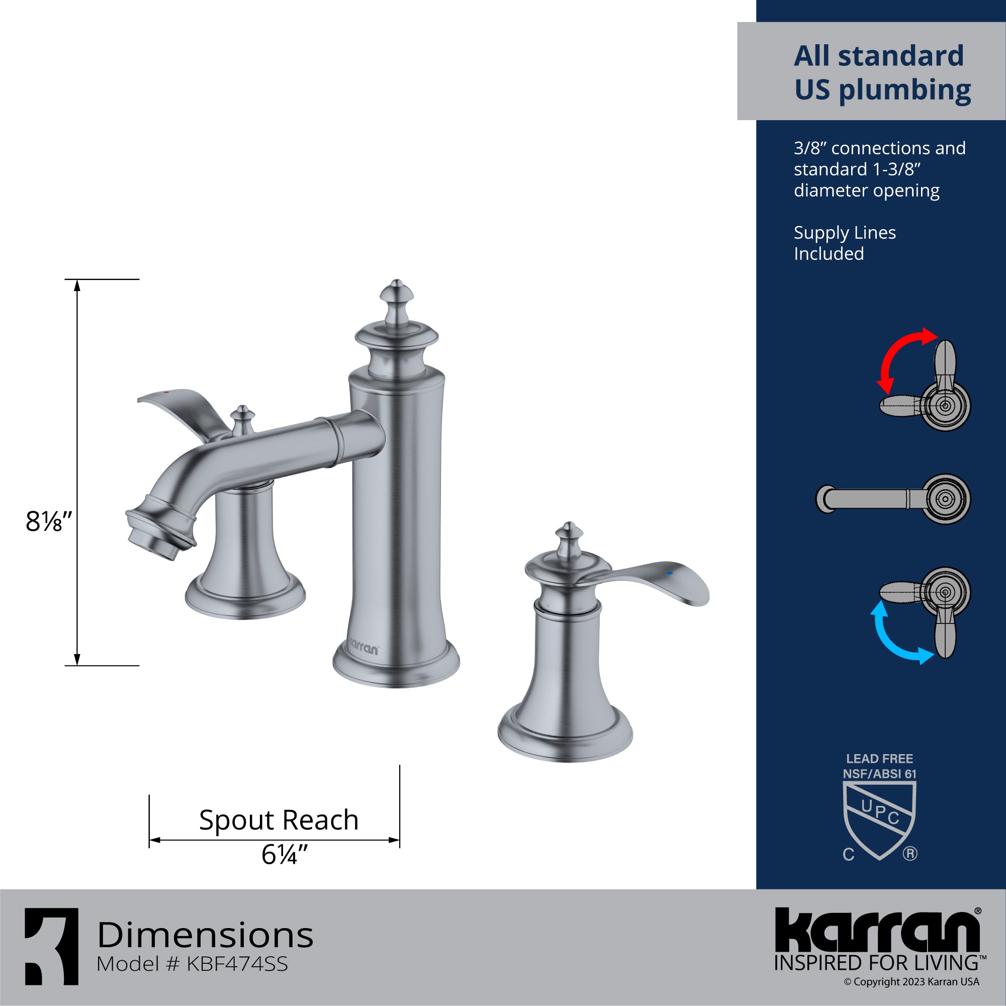 Karran Vineyard 1.2 GPM Double Lever Handle Lead-free Brass ADA Bathroom Faucet, Widespread, Stainless Steel, KBF474SS