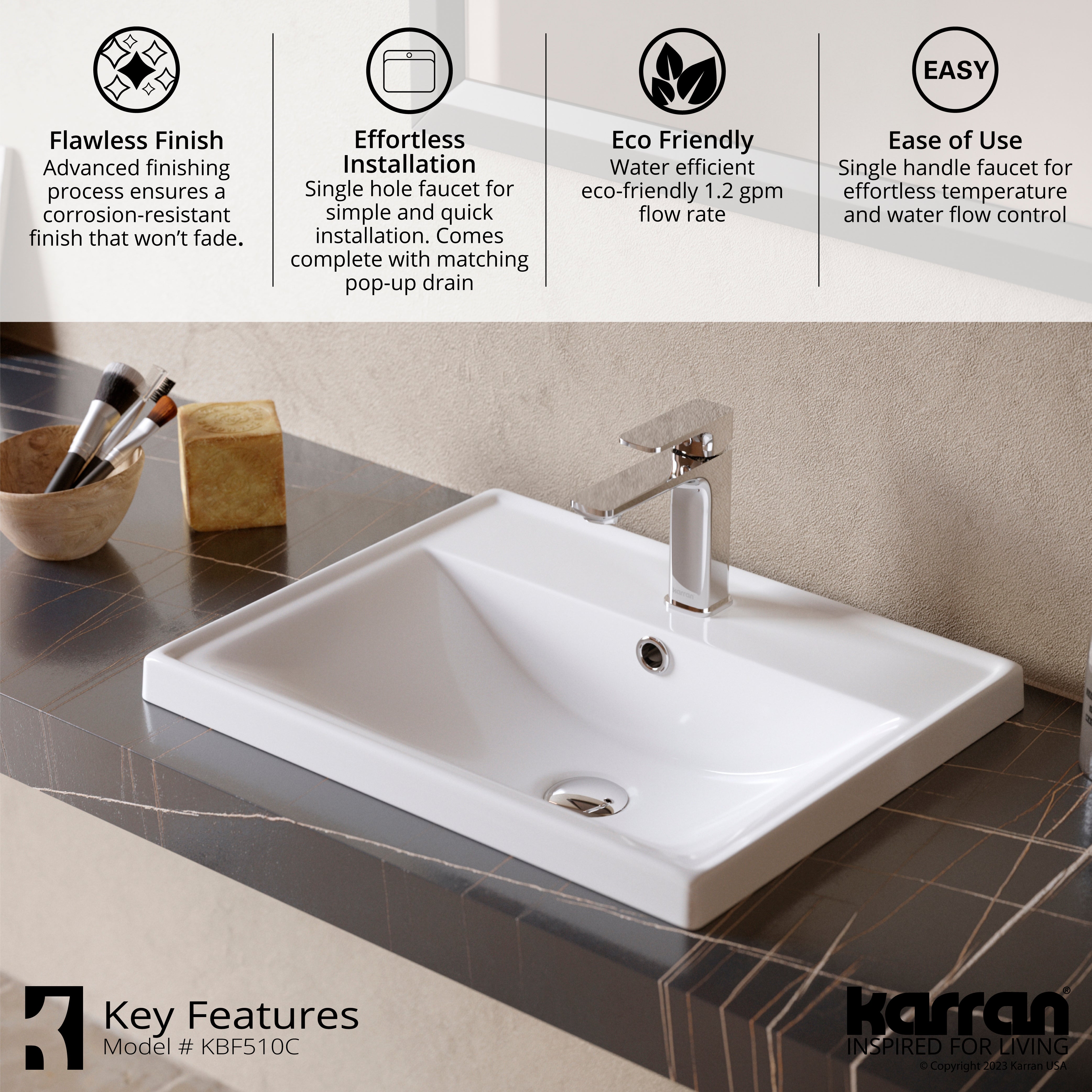 Karran Venda 1.2 GPM Single Lever Handle Lead-free Brass ADA Bathroom Faucet, Basin, Chrome, KBF510C