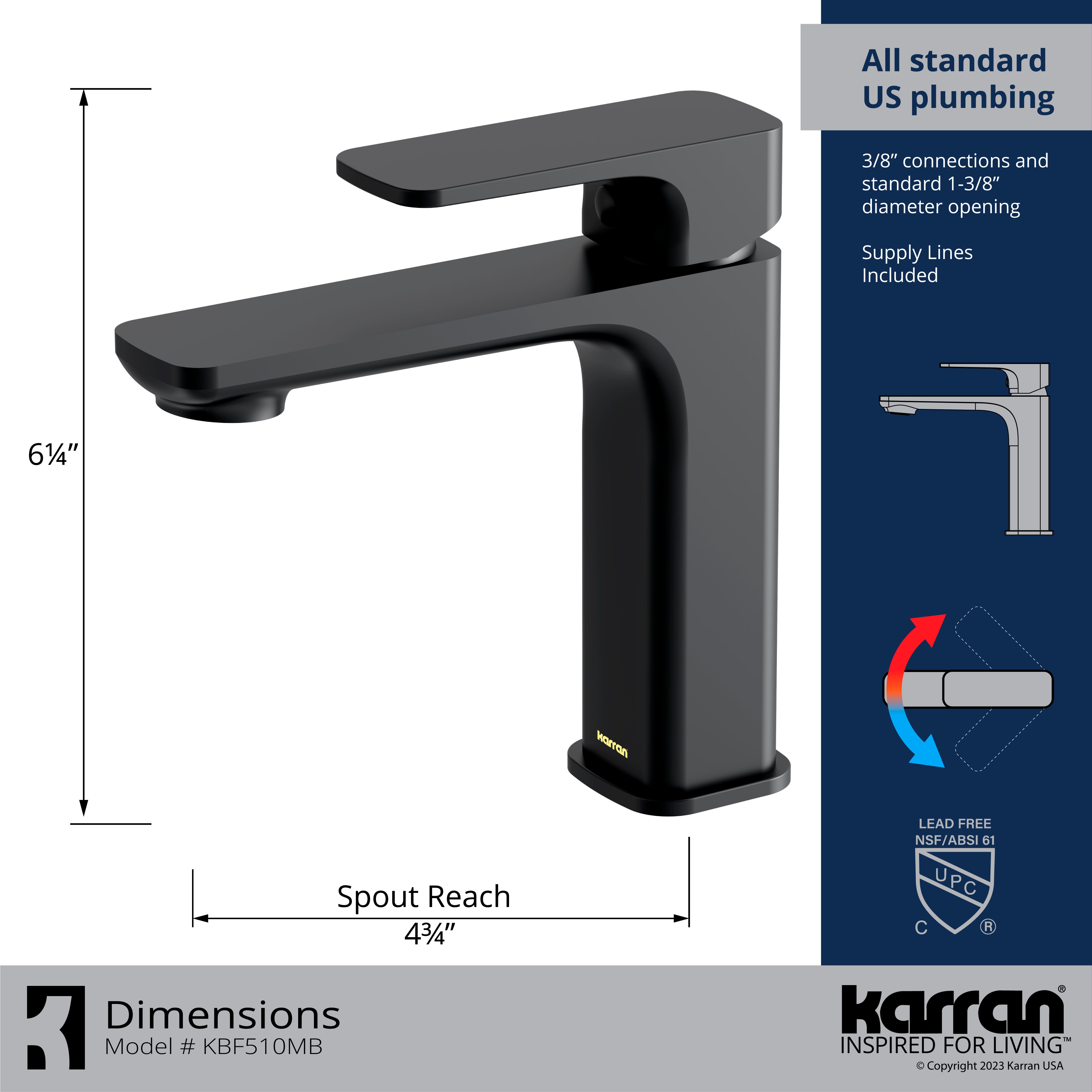 Karran Venda 1.2 GPM Single Lever Handle Lead-free Brass ADA Bathroom Faucet, Basin, Matte Black, KBF510MB