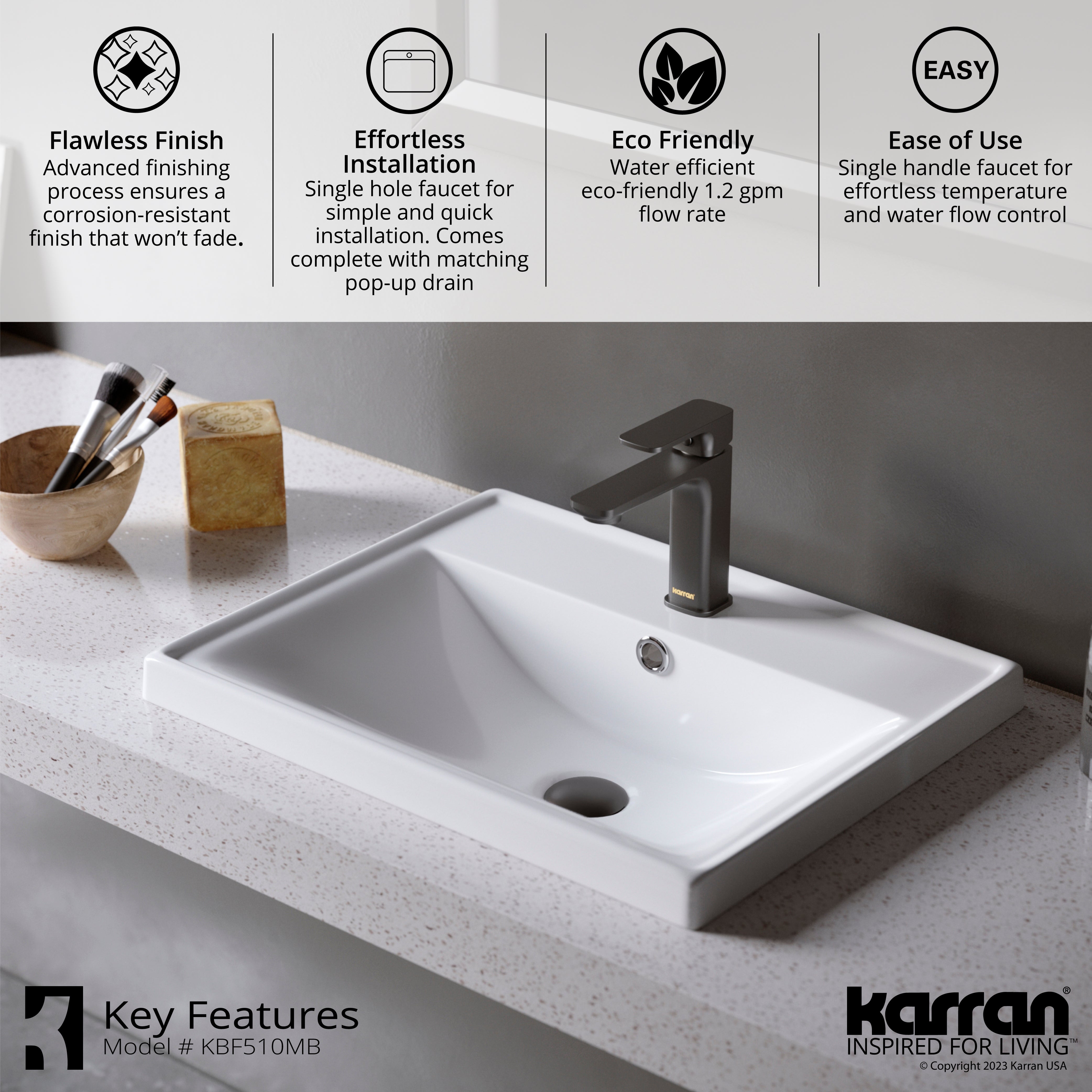 Karran Venda 1.2 GPM Single Lever Handle Lead-free Brass ADA Bathroom Faucet, Basin, Matte Black, KBF510MB