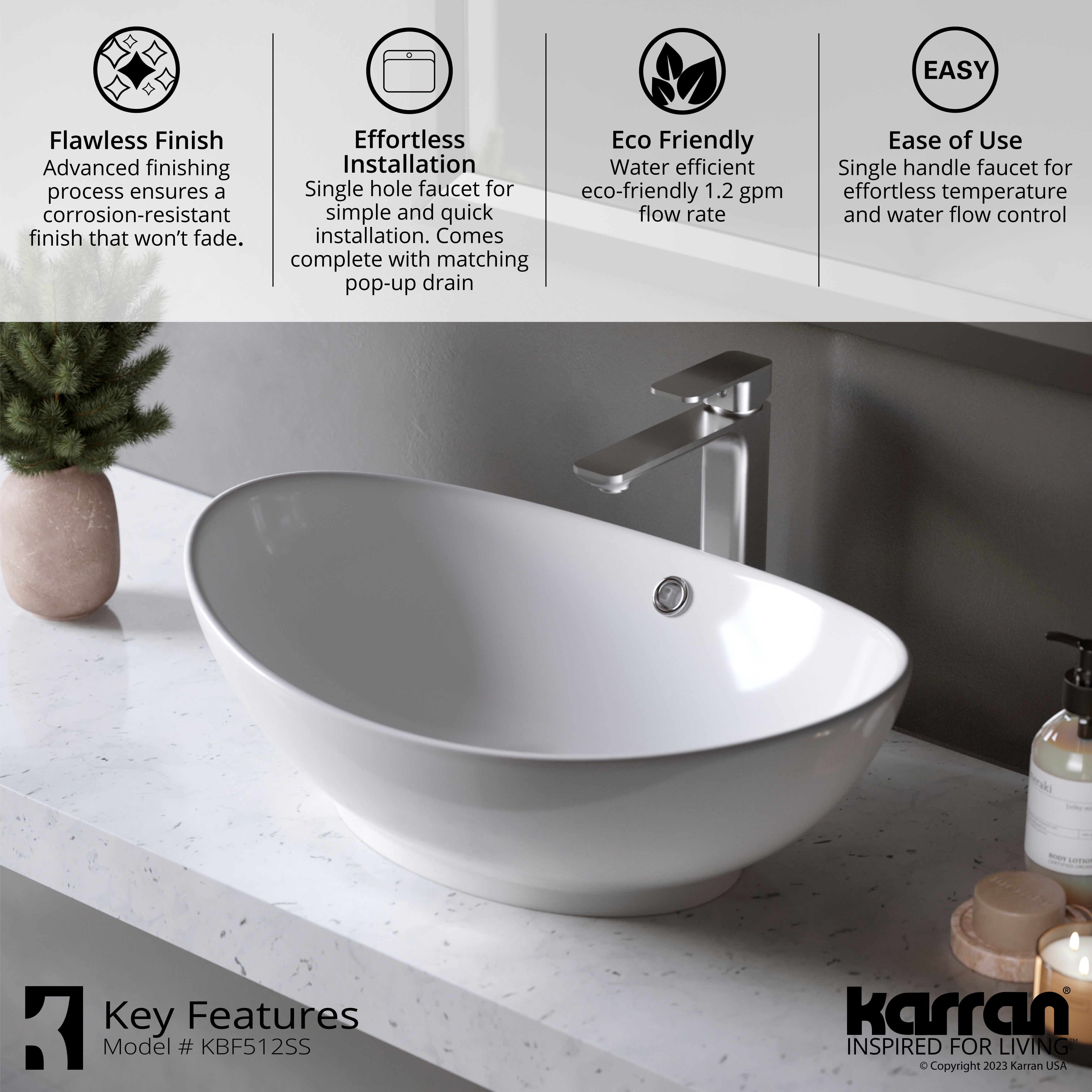 Karran Venda 1.2 GPM Single Lever Handle Lead-free Brass ADA Bathroom Faucet, Vessel, Stainless Steel, KBF512SS