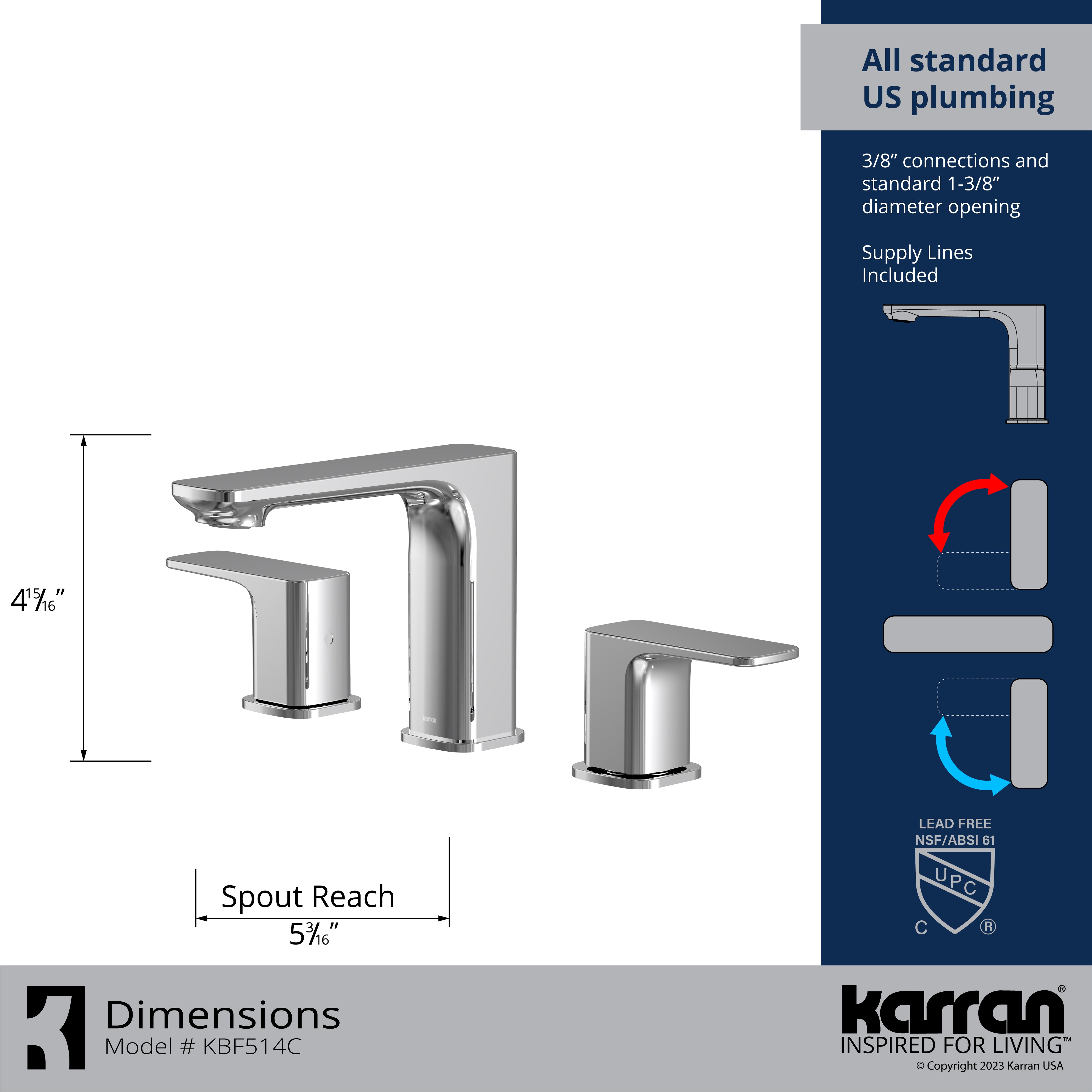 Karran Venda 1.2 GPM Double Lever Handle Lead-free Brass ADA Bathroom Faucet, Widespread, Chrome, KBF514C