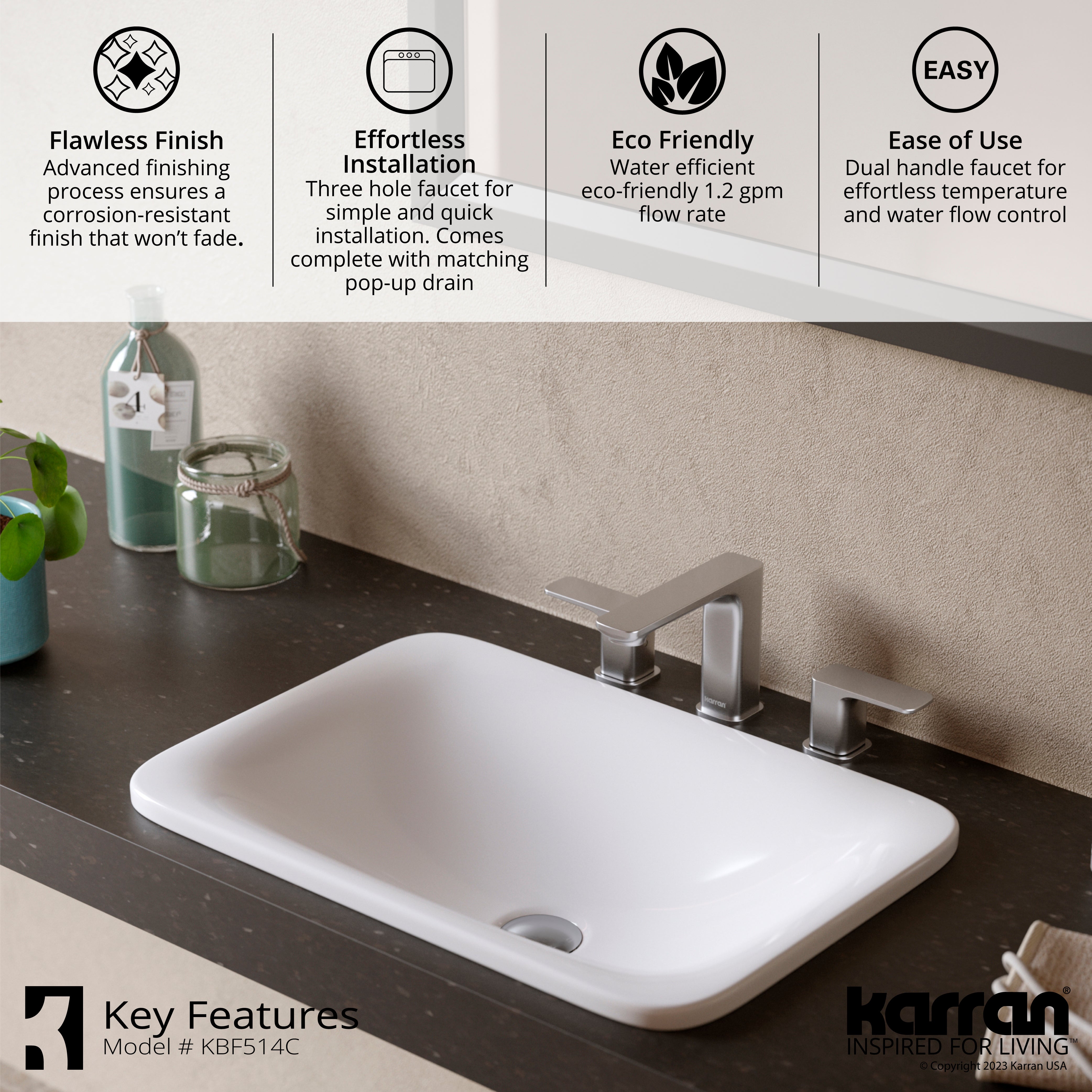 Karran Venda 1.2 GPM Double Lever Handle Lead-free Brass ADA Bathroom Faucet, Widespread, Chrome, KBF514C