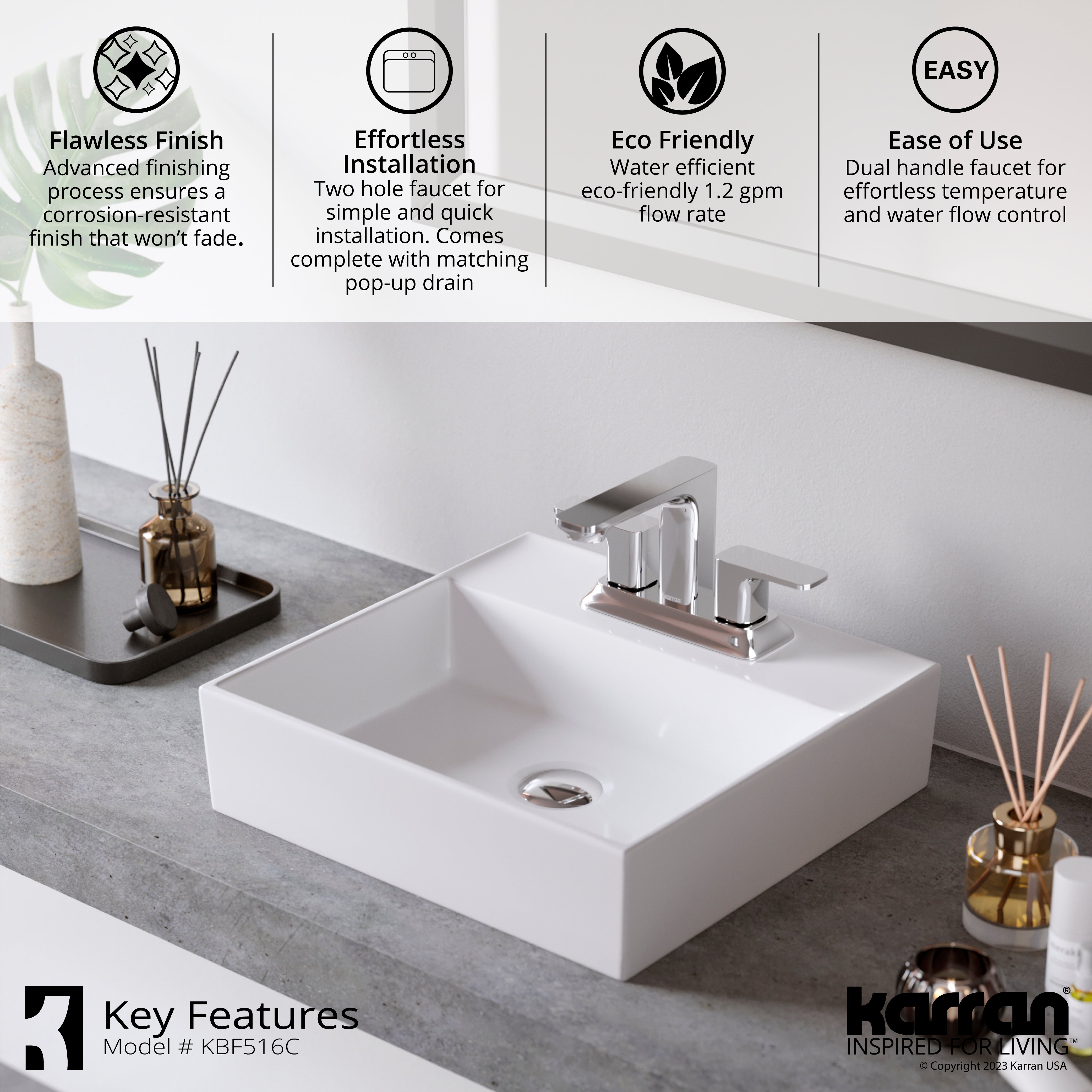 Karran Venda 1.2 GPM Double Lever Handle Lead-free Brass ADA Bathroom Faucet, Centerset, Chrome, KBF516C