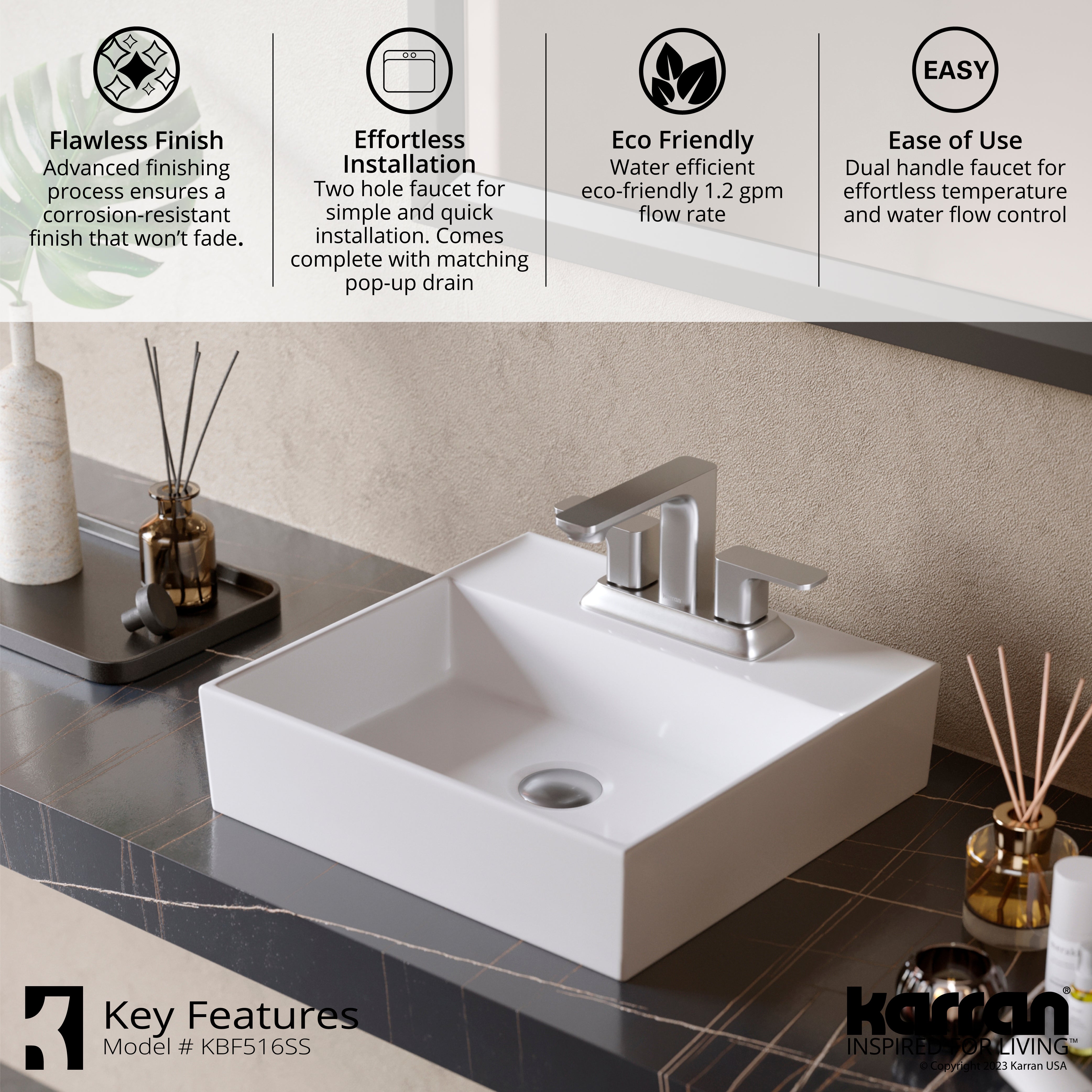 Karran Venda 1.2 GPM Double Lever Handle Lead-free Brass ADA Bathroom Faucet, Centerset, Stainless Steel, KBF516SS