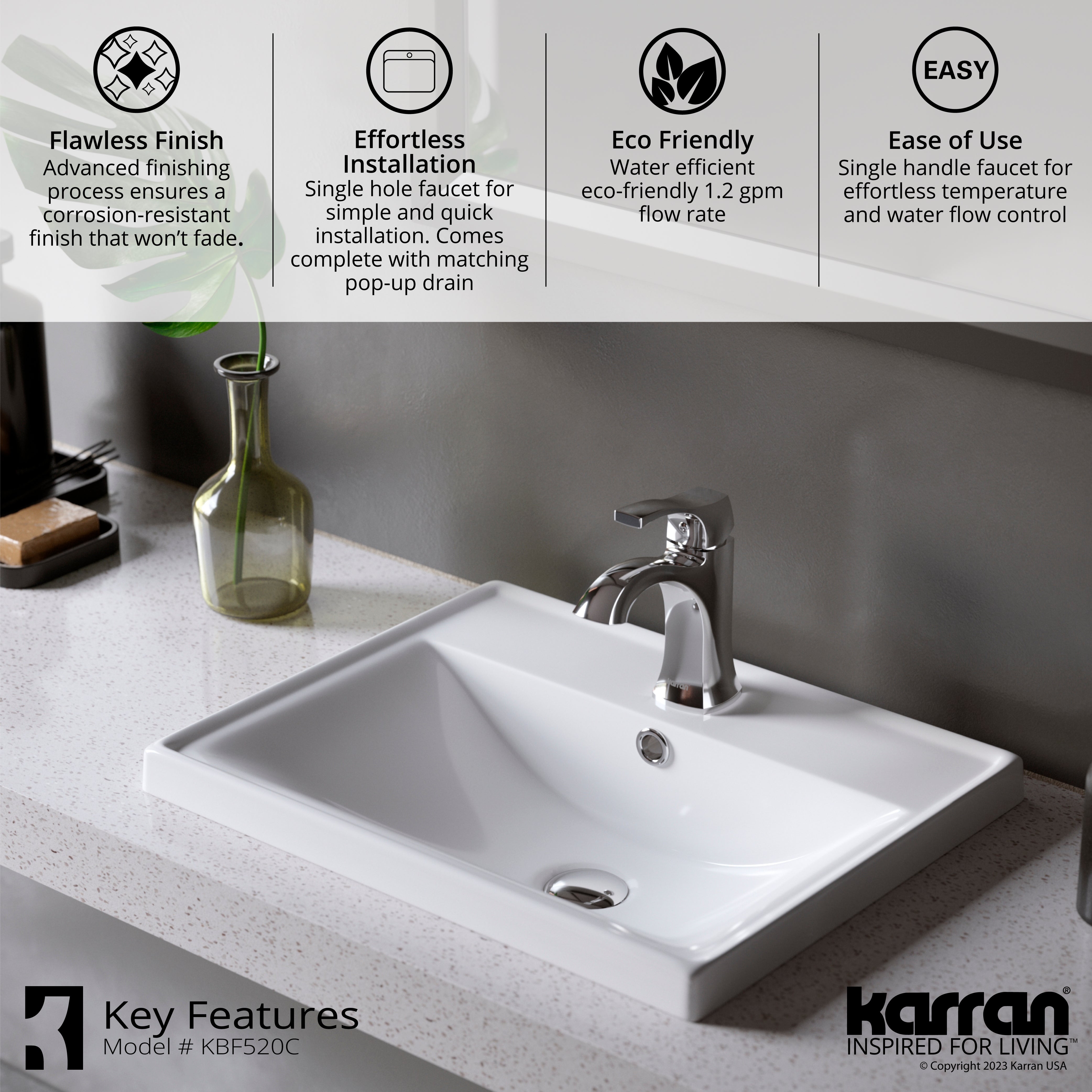 Karran Randburg 1.2 GPM Single Lever Handle Lead-free Brass ADA Bathroom Faucet, Basin, Chrome, KBF520C