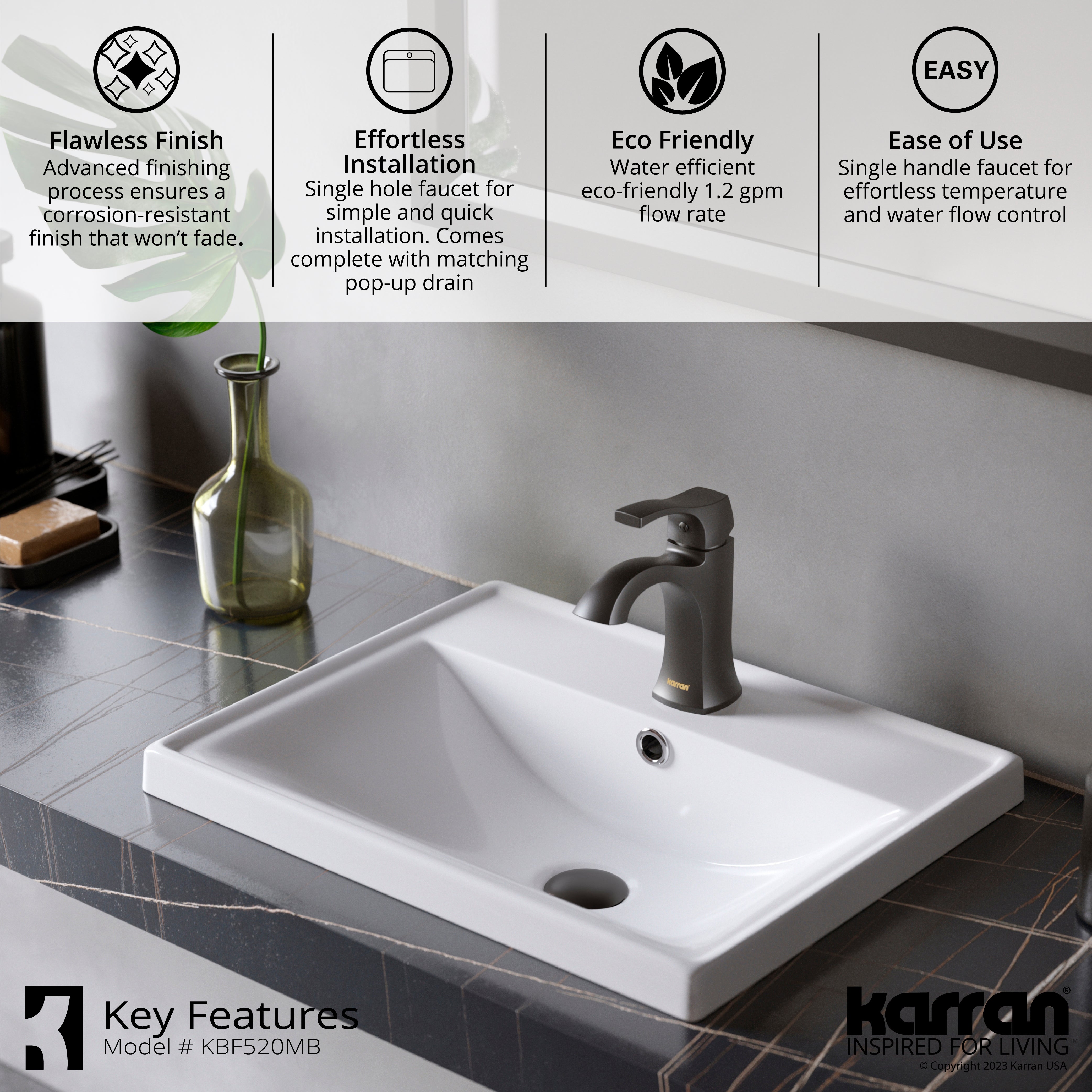 Karran Randburg 1.2 GPM Single Lever Handle Lead-free Brass ADA Bathroom Faucet, Basin, Matte Black, KBF520MB