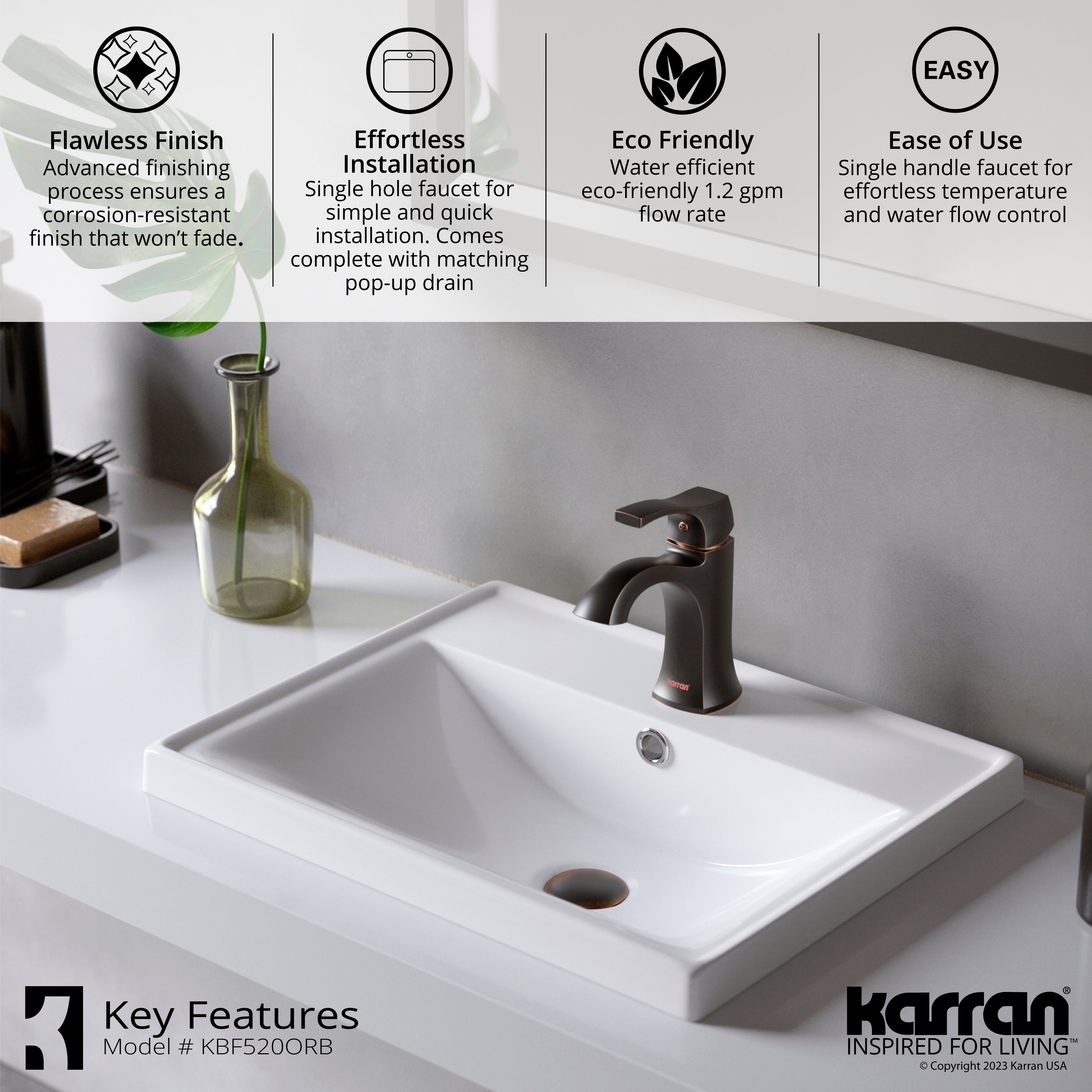Karran Randburg 1.2 GPM Single Lever Handle Lead-free Brass ADA Bathroom Faucet, Basin, Oil Rubbed Bronze, KBF520ORB