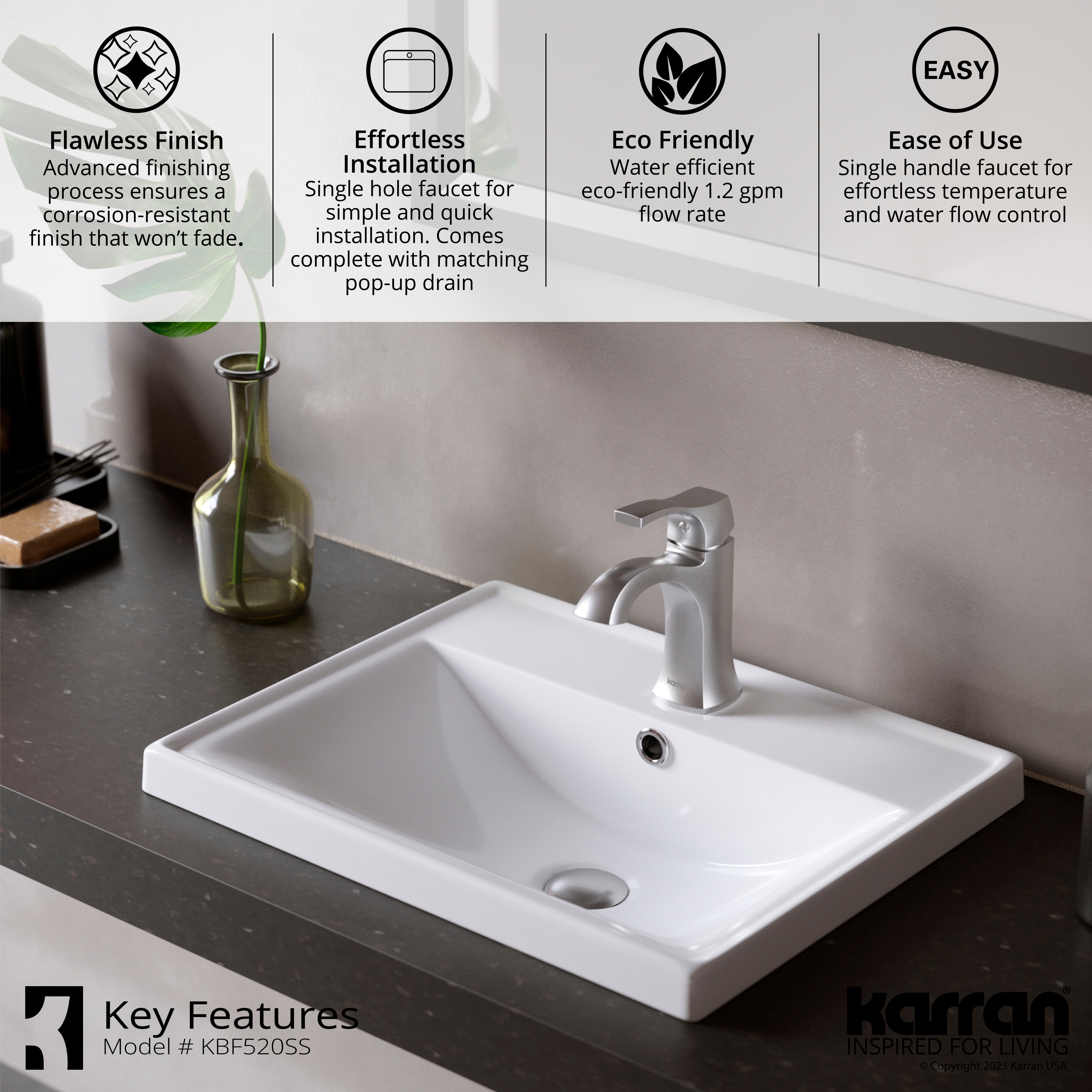Karran Randburg 1.2 GPM Single Lever Handle Lead-free Brass ADA Bathroom Faucet, Basin, Stainless Steel, KBF520SS