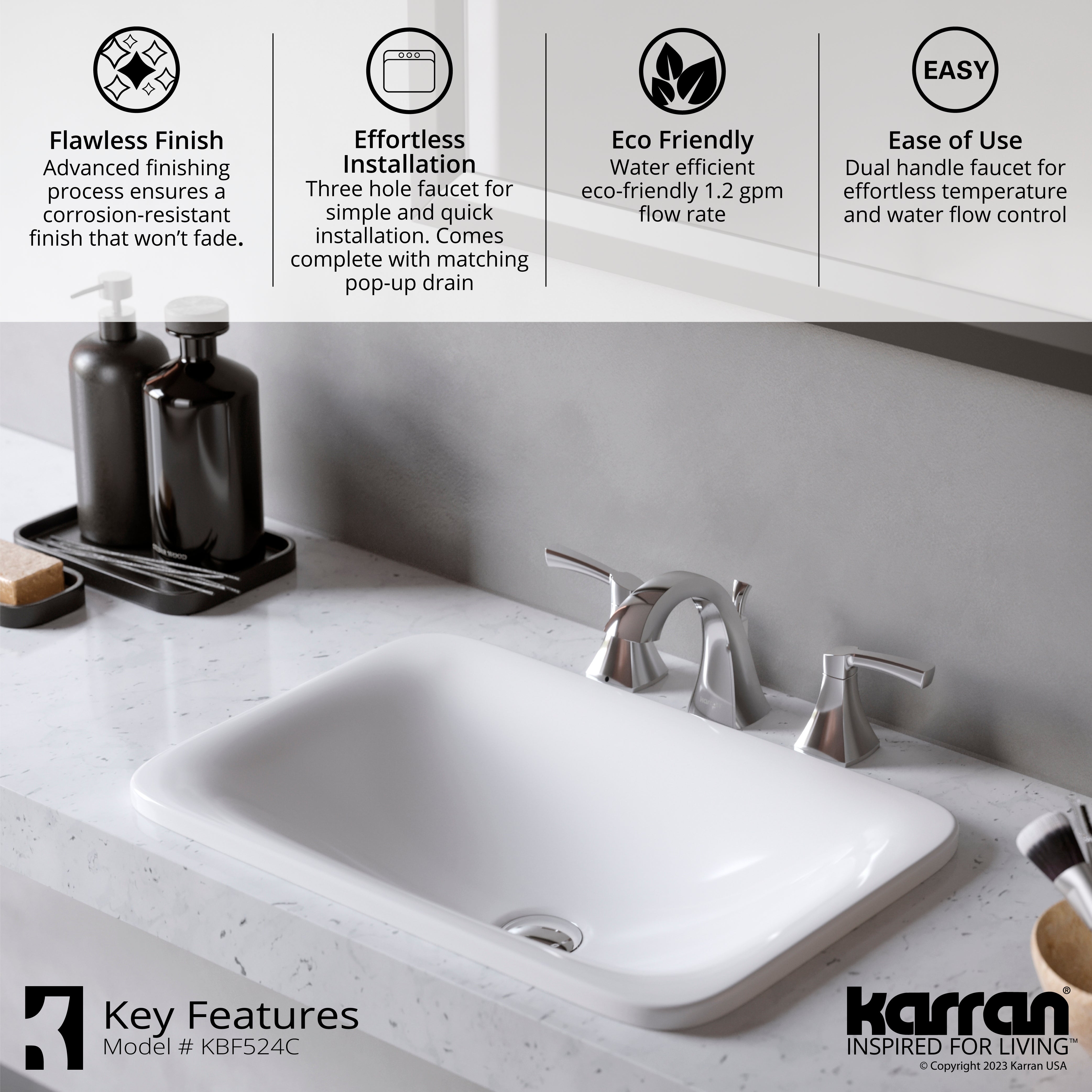 Karran Randburg 1.2 GPM Double Lever Handle Lead-free Brass ADA Bathroom Faucet, Widespread, Chrome, KBF524C