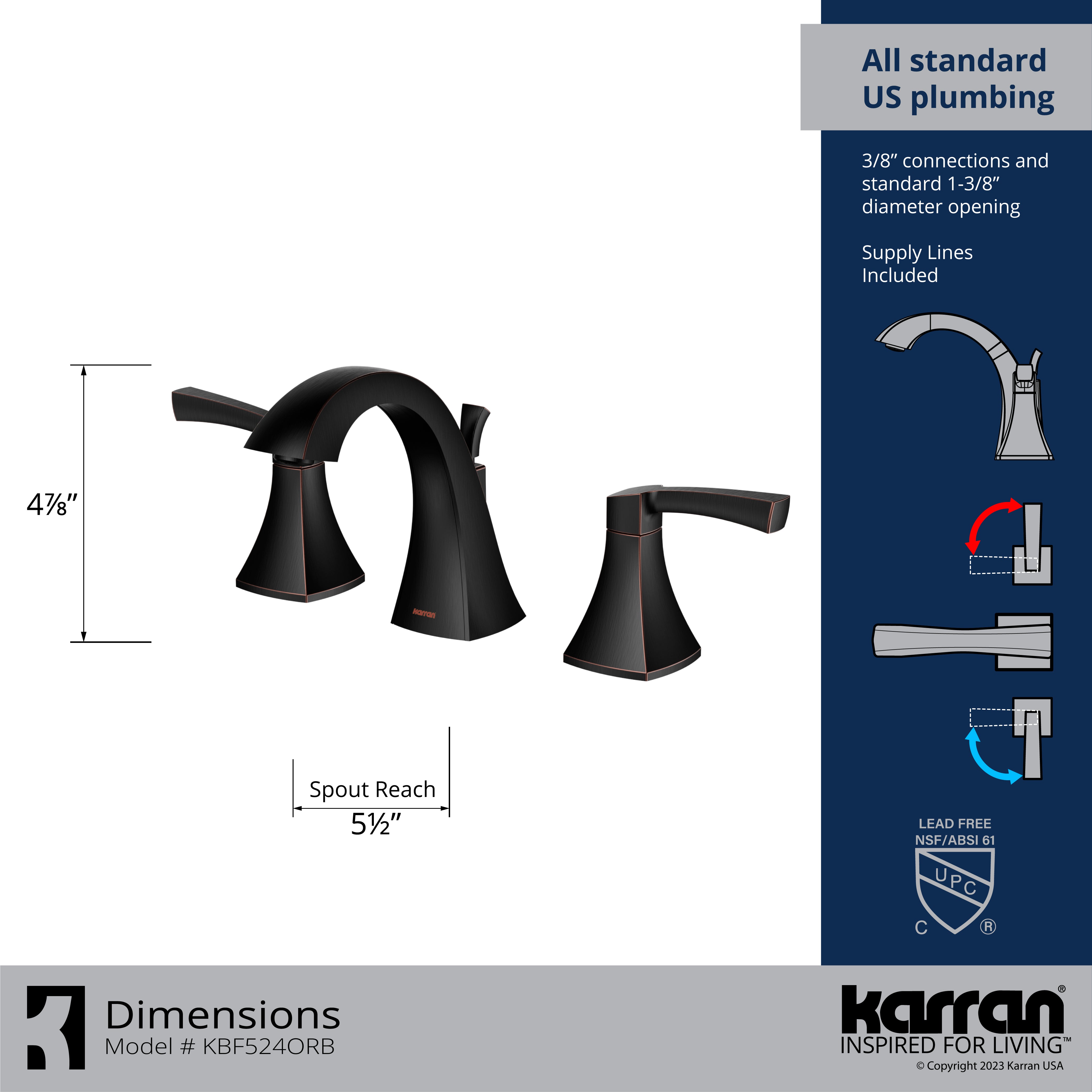 Karran Randburg 1.2 GPM Double Lever Handle Lead-free Brass ADA Bathroom Faucet, Widespread, Oil Rubbed Bronze, KBF524ORB