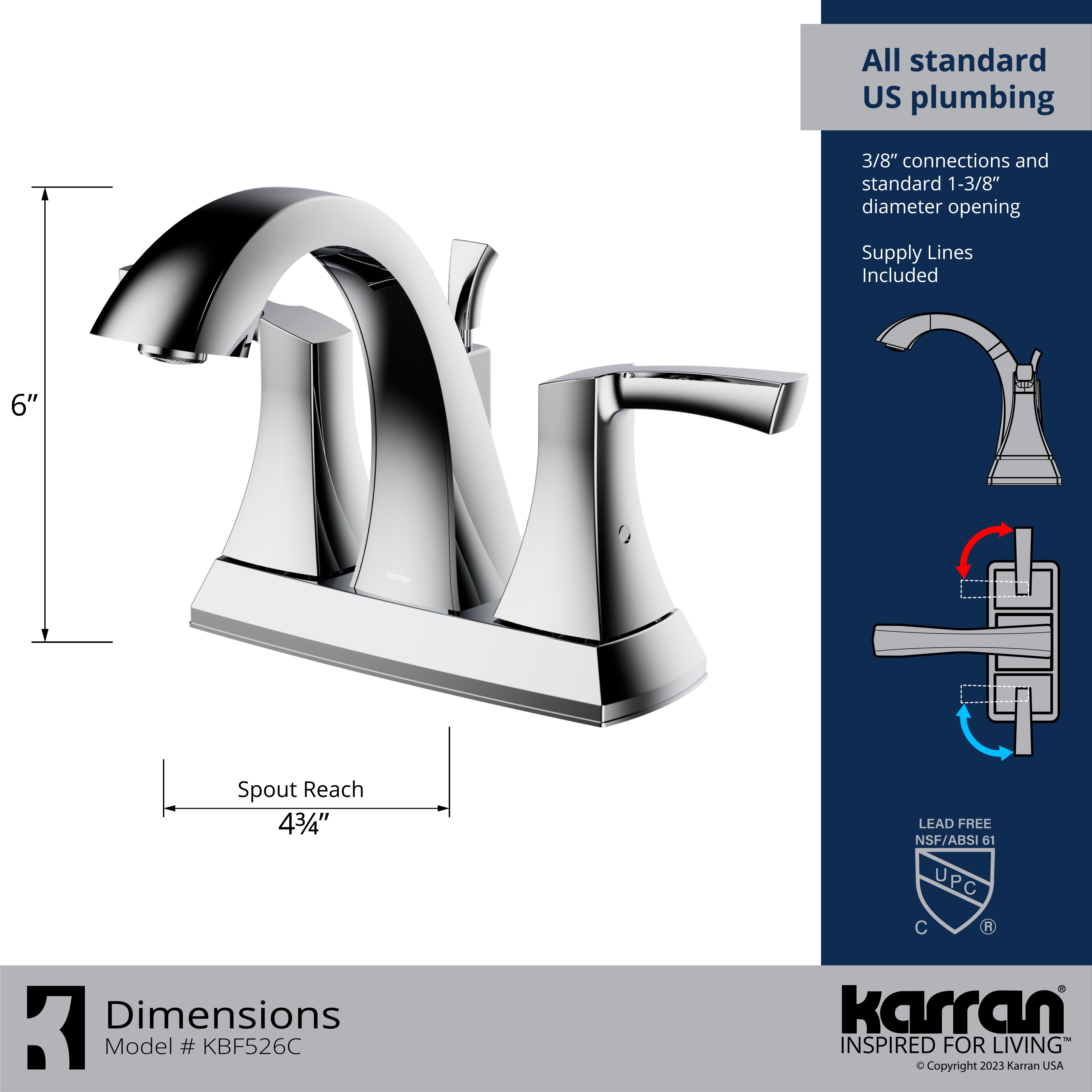 Karran Randburg 1.2 GPM Double Lever Handle Lead-free Brass ADA Bathroom Faucet, Centerset, Chrome, KBF526C
