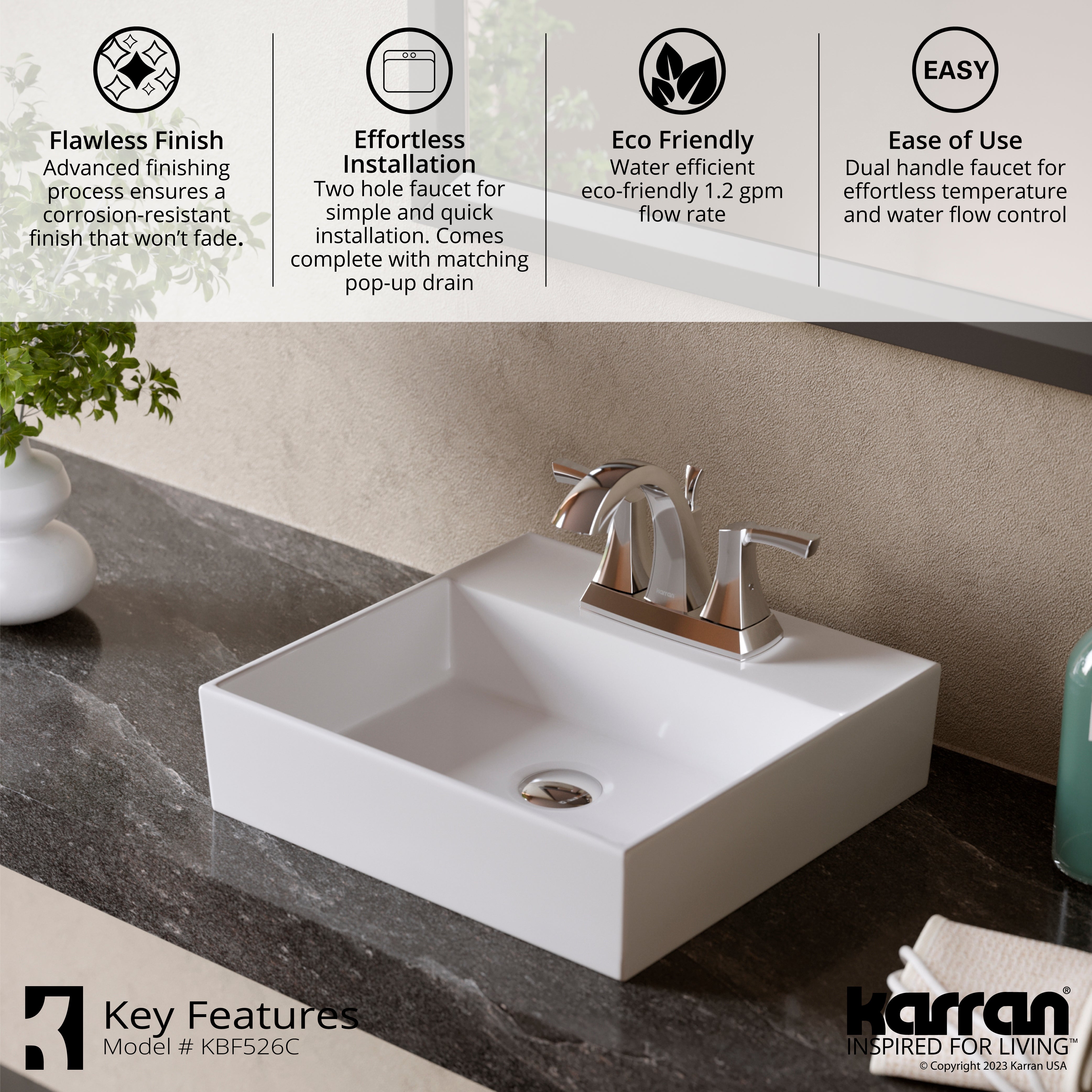 Karran Randburg 1.2 GPM Double Lever Handle Lead-free Brass ADA Bathroom Faucet, Centerset, Chrome, KBF526C