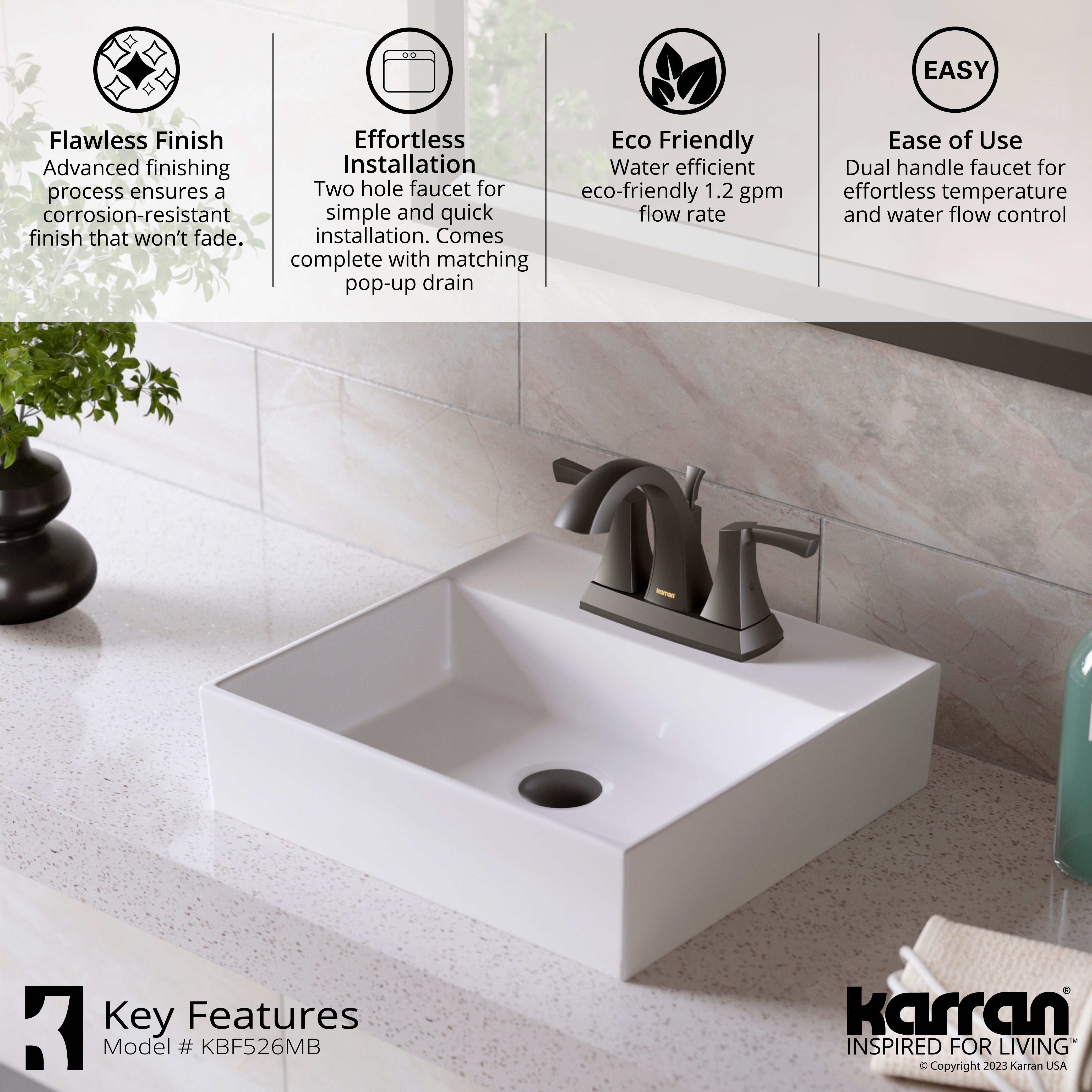 Karran Randburg 1.2 GPM Double Lever Handle Lead-free Brass ADA Bathroom Faucet, Centerset, Matte Black, KBF526MB