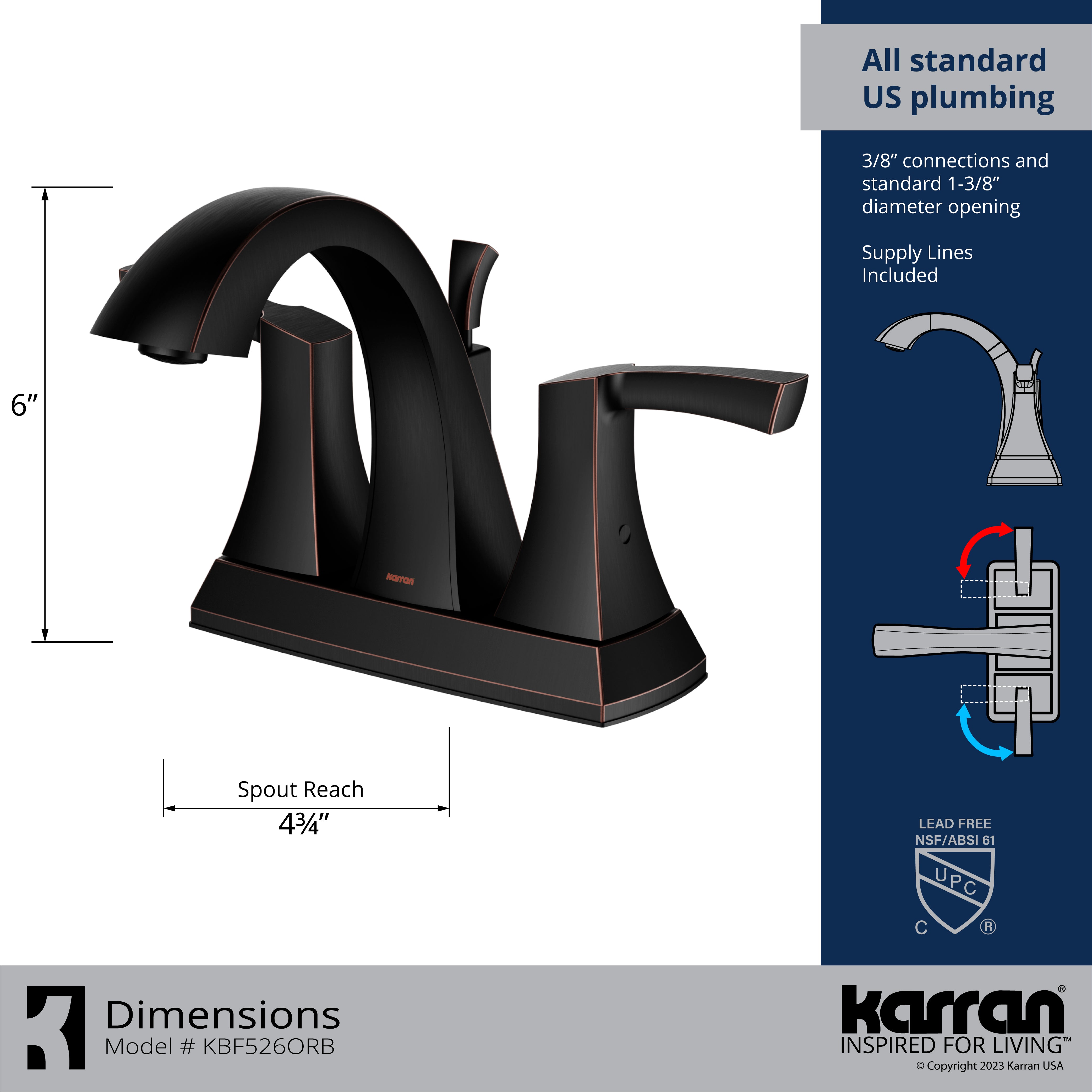 Karran Randburg 1.2 GPM Double Lever Handle Lead-free Brass ADA Bathroom Faucet, Centerset, Oil Rubbed Bronze, KBF526ORB