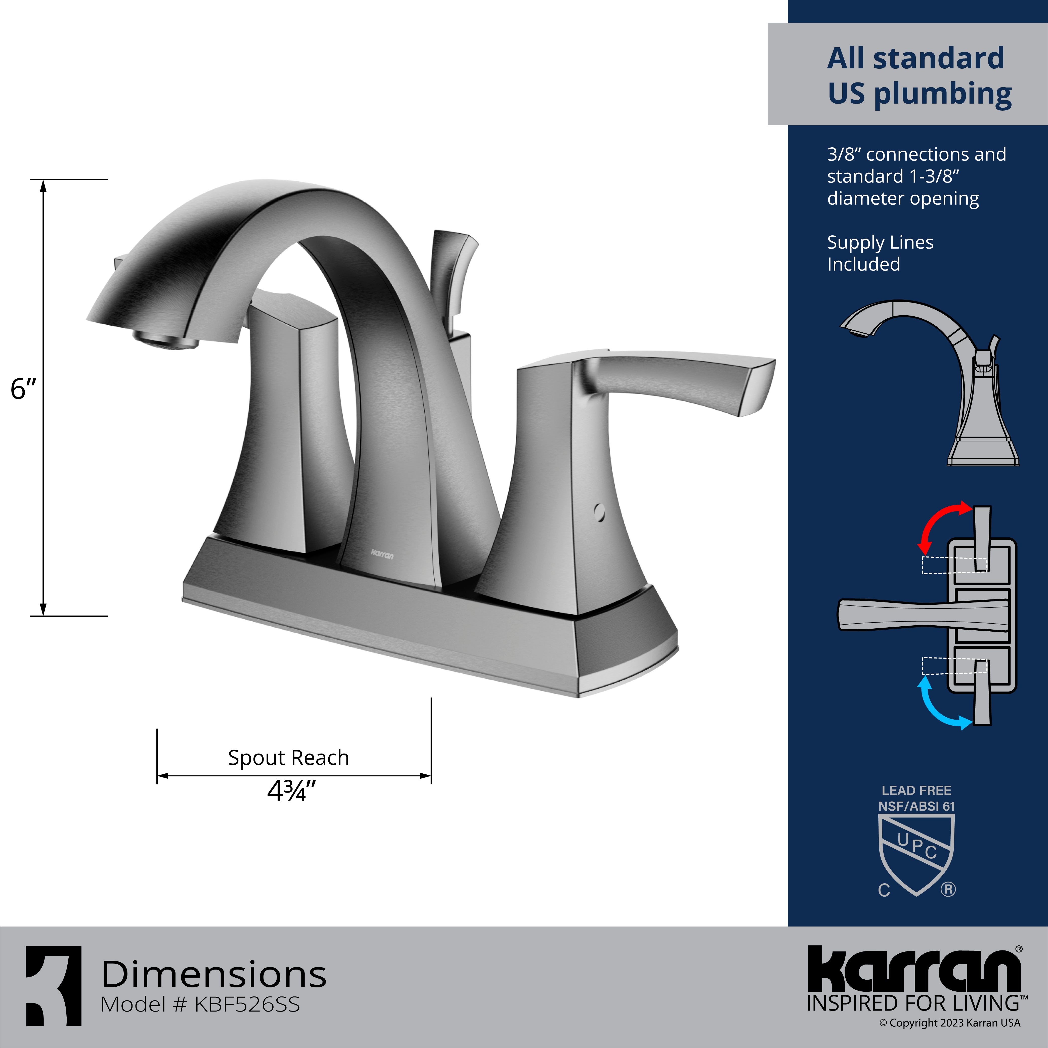 Karran Randburg 1.2 GPM Double Lever Handle Lead-free Brass ADA Bathroom Faucet, Centerset, Stainless Steel, KBF526SS