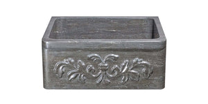 Alternate Image for 24" Smoke Brown Limestone Farmhouse Kitchen Sink, Floral Carving Front, KF242010-F2-BLN