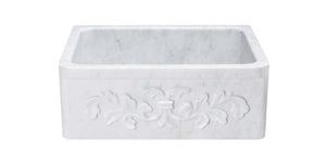 Alternate Image for 24" Stone Farmhouse Kitchen Sink, Design Apron Front, Carrara Marble, White, KF242010-F2-CW