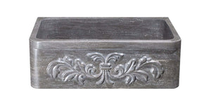 Alternate Image for 30" Smoke Brown Limestone Farmhouse Kitchen Sink, Floral Carving Front, Single Bowl, KF302010SB-F2-BLN