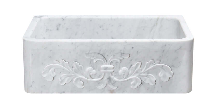 Carrara Marble 30" Stone Farmhouse Sink, White, KF302010SB-F2-CW
