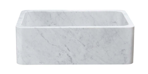 Carrara Marble 30" Stone Farmhouse Sink, White, KF302010SB-NLP-CW