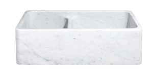 Alternate Image for 33" Carrara White Marble Farmhouse Kitchen Sink, 60/40 Double Bowl, Reversible, KF332010DB-NLP-6040-CW