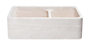 Alternate Image for 33" Stone Farmhouse Kitchen Sink, Smooth Reversible Apron Front, Roma Travertine, Beige, KF332010DB-NLP-6040-RT