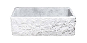 Alternate Image for 33" Carrara White Marble Farmhouse Kitchen Sink, Chiseled Front, Single Bowl, KF332010SB-BE-CW