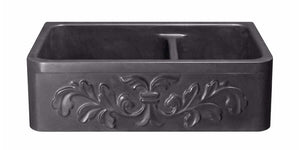 Alternate Image for 36" Stone 60/40 Double Bowl Farmhouse Kitchen Sink, Design Apron Front, Black Lava, Black, KF362010DB-F2-6040-BL
